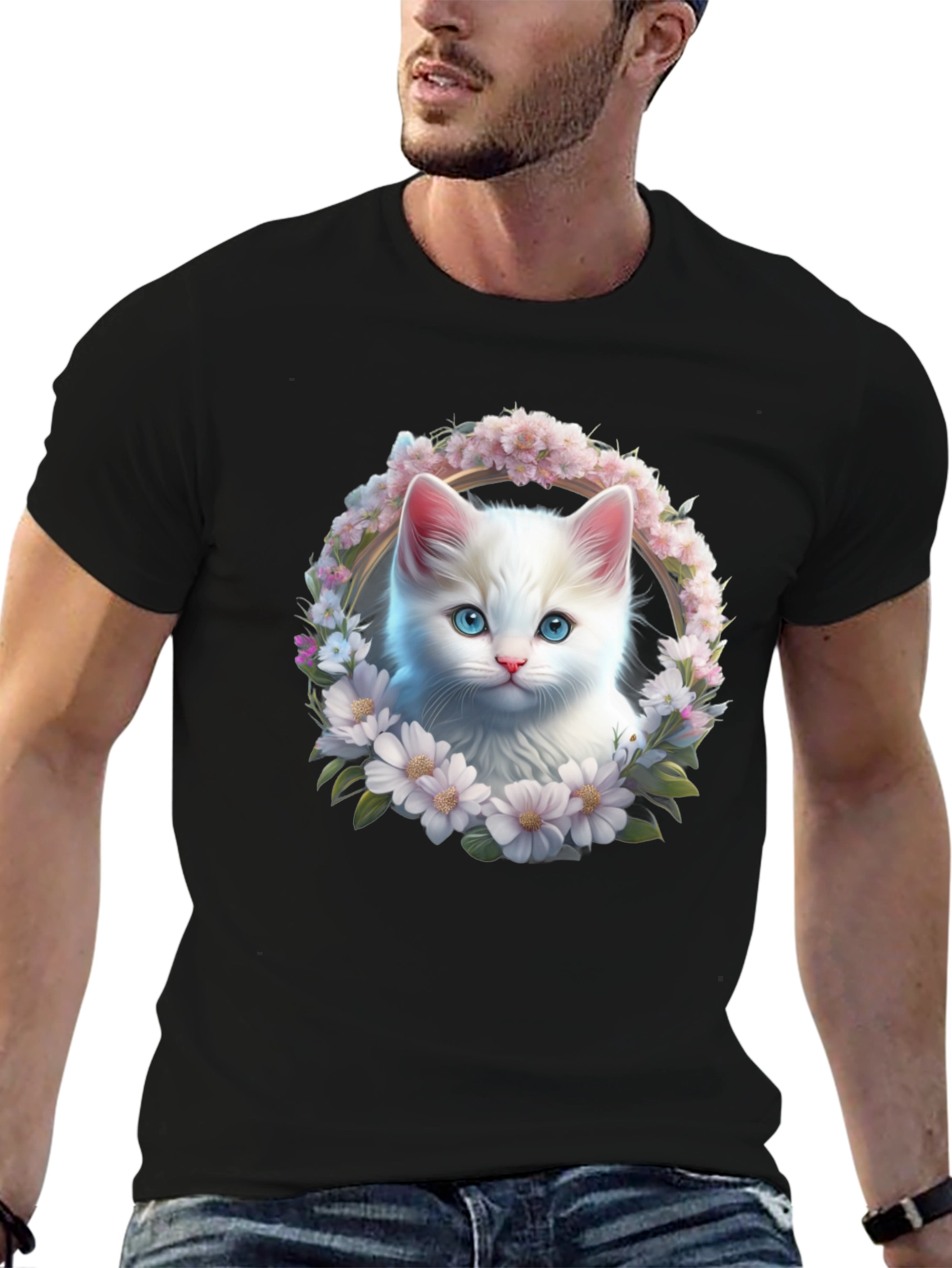 Cat & Floral Wreath Graphic Tee
