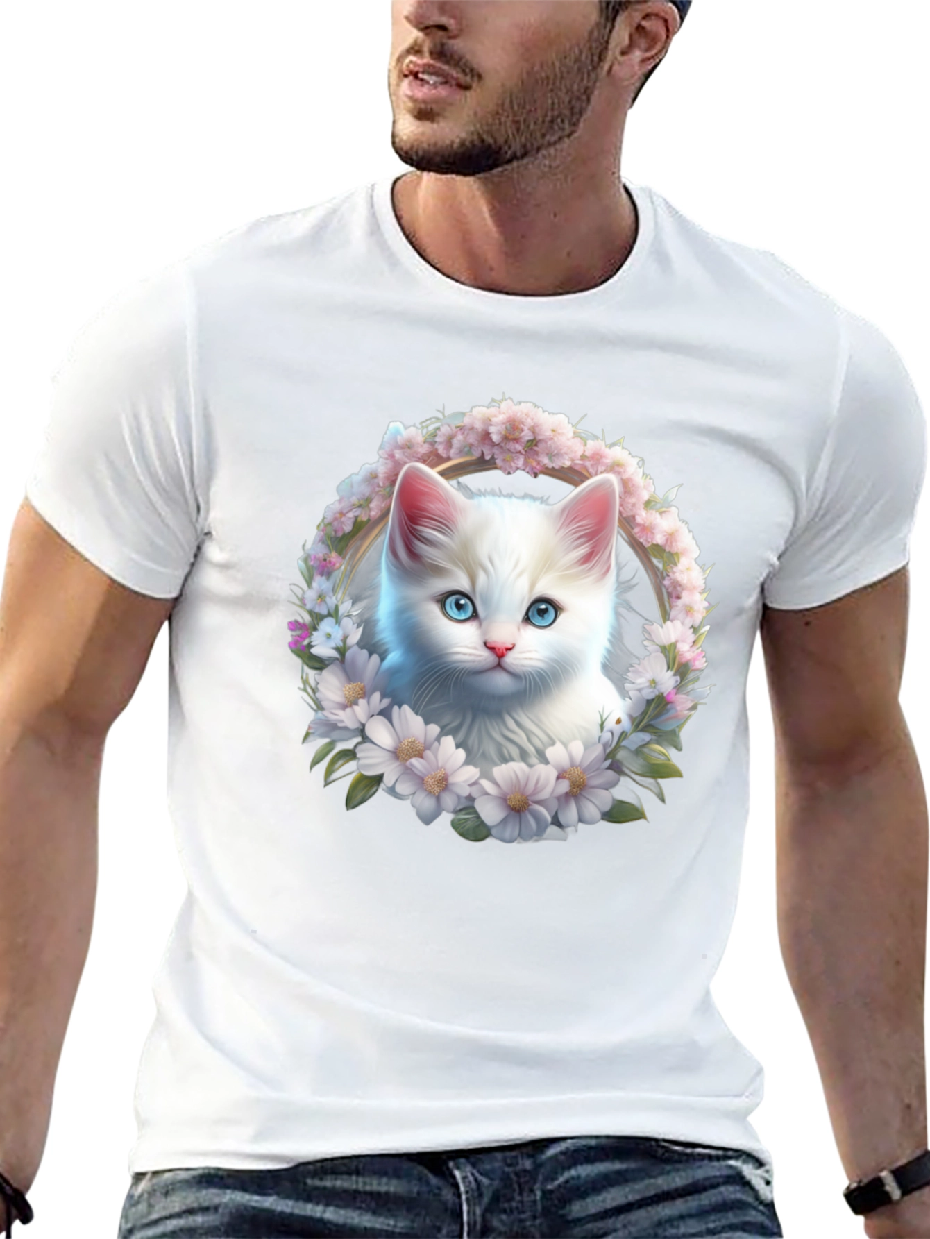 Cat & Floral Wreath Graphic Tee