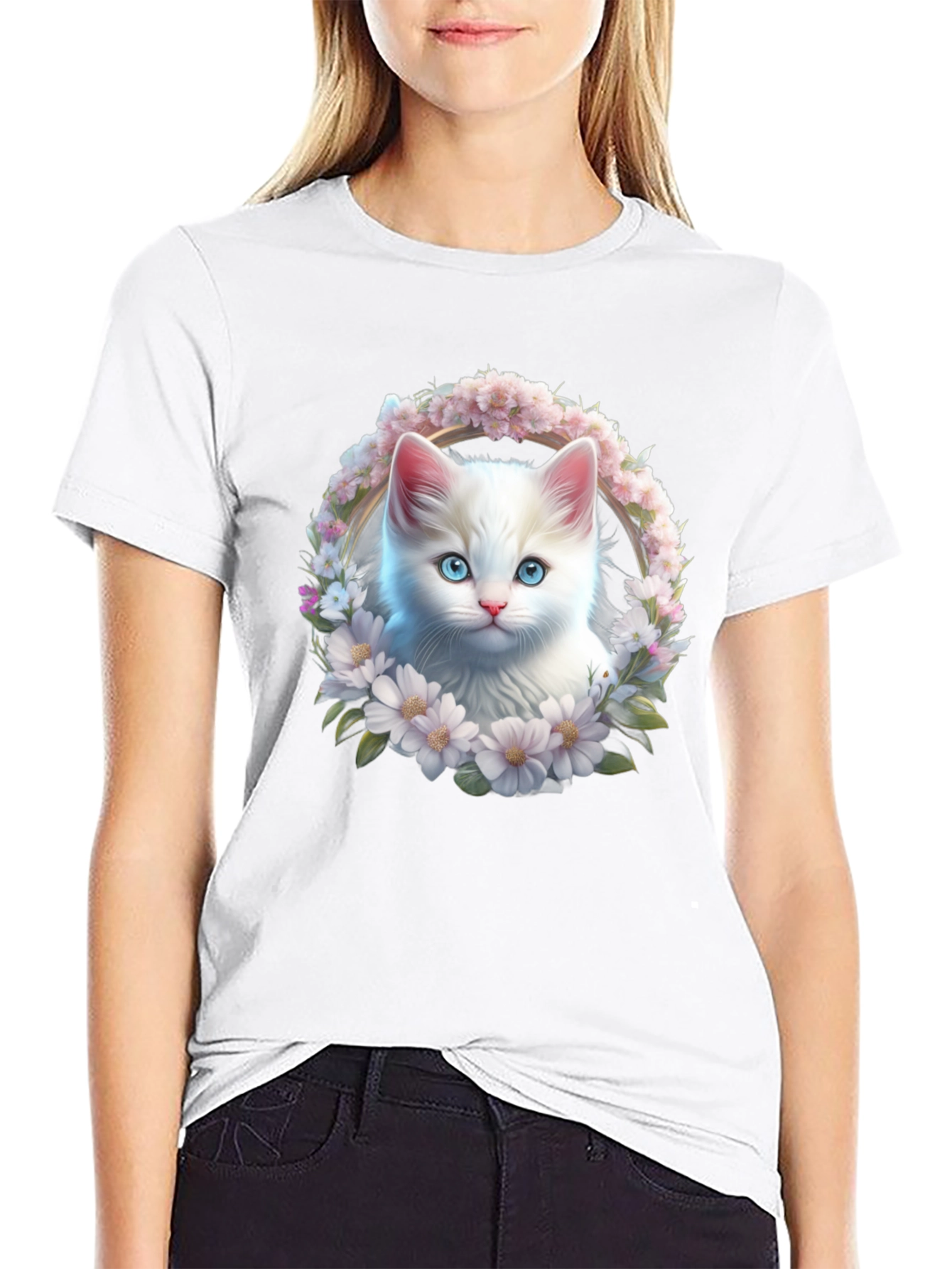 Cat & Floral Wreath Graphic Tee