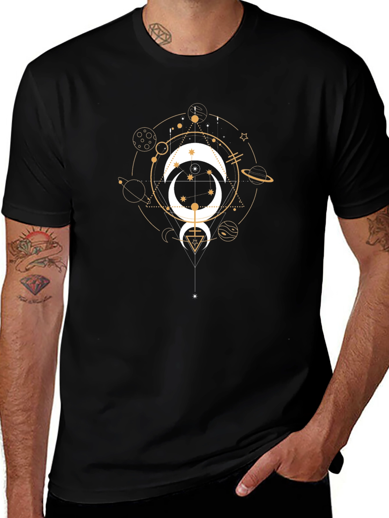 Celestial Moon Graphic Tee - Black Cotton T-Shirt