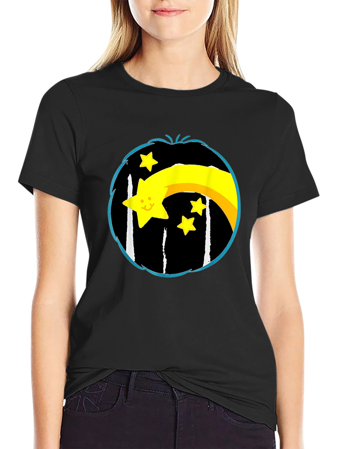 Shooting Star Graphic Tee - Black Cotton Blend
