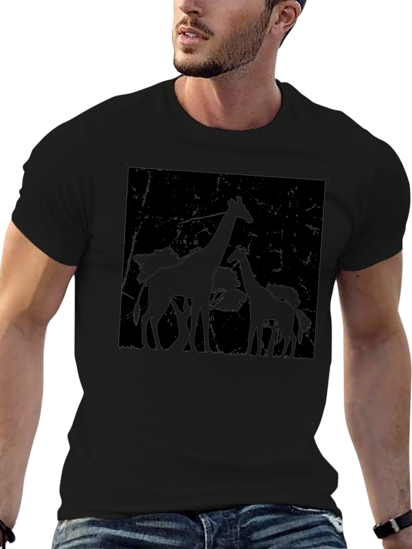 Giraffe Silhouette Graphic Tee - Black