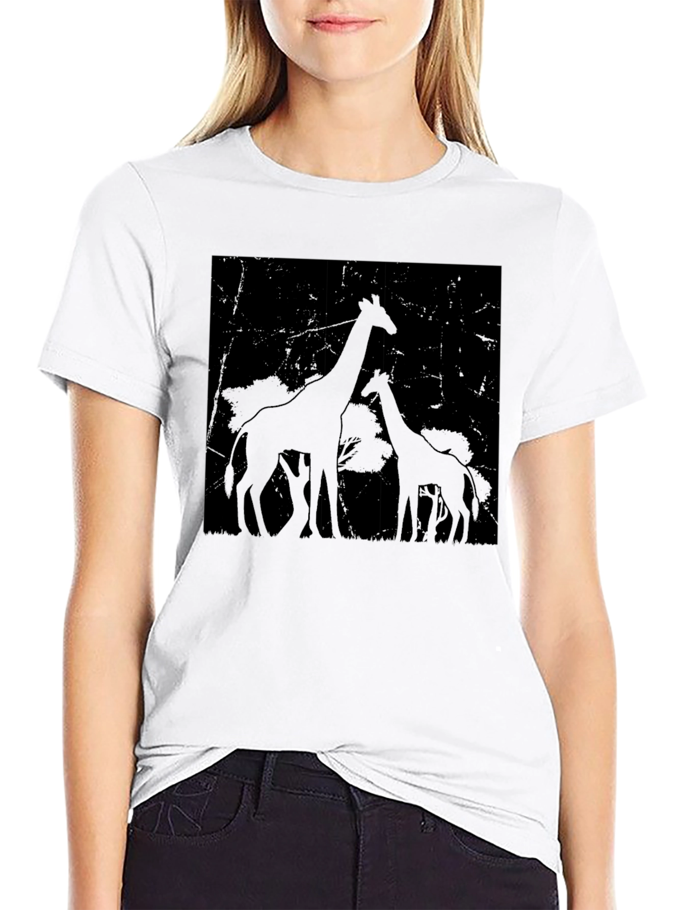 Giraffe Silhouette Graphic Tee - Black