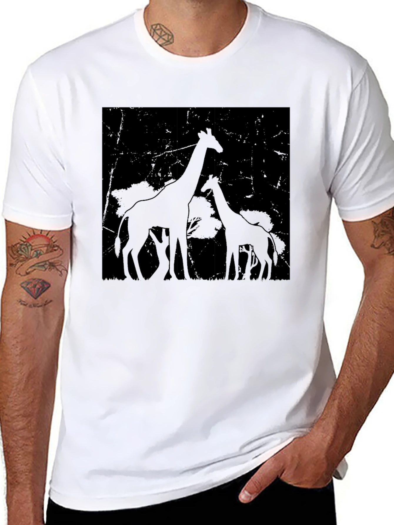 Giraffe Silhouette Graphic Tee - Black