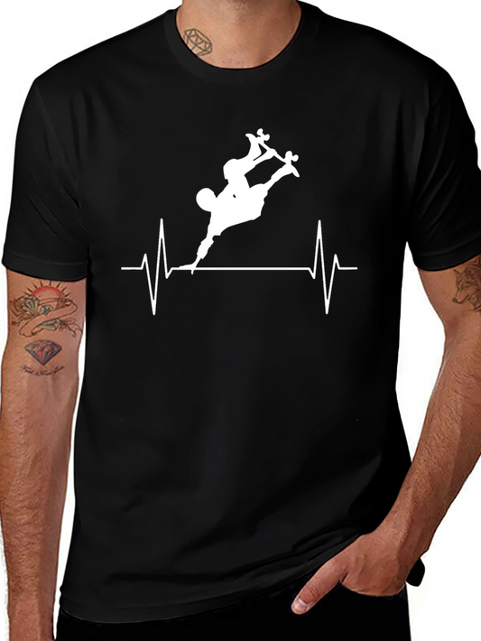 Skateboarder Heartbeat Graphic Tee - Black Cotton