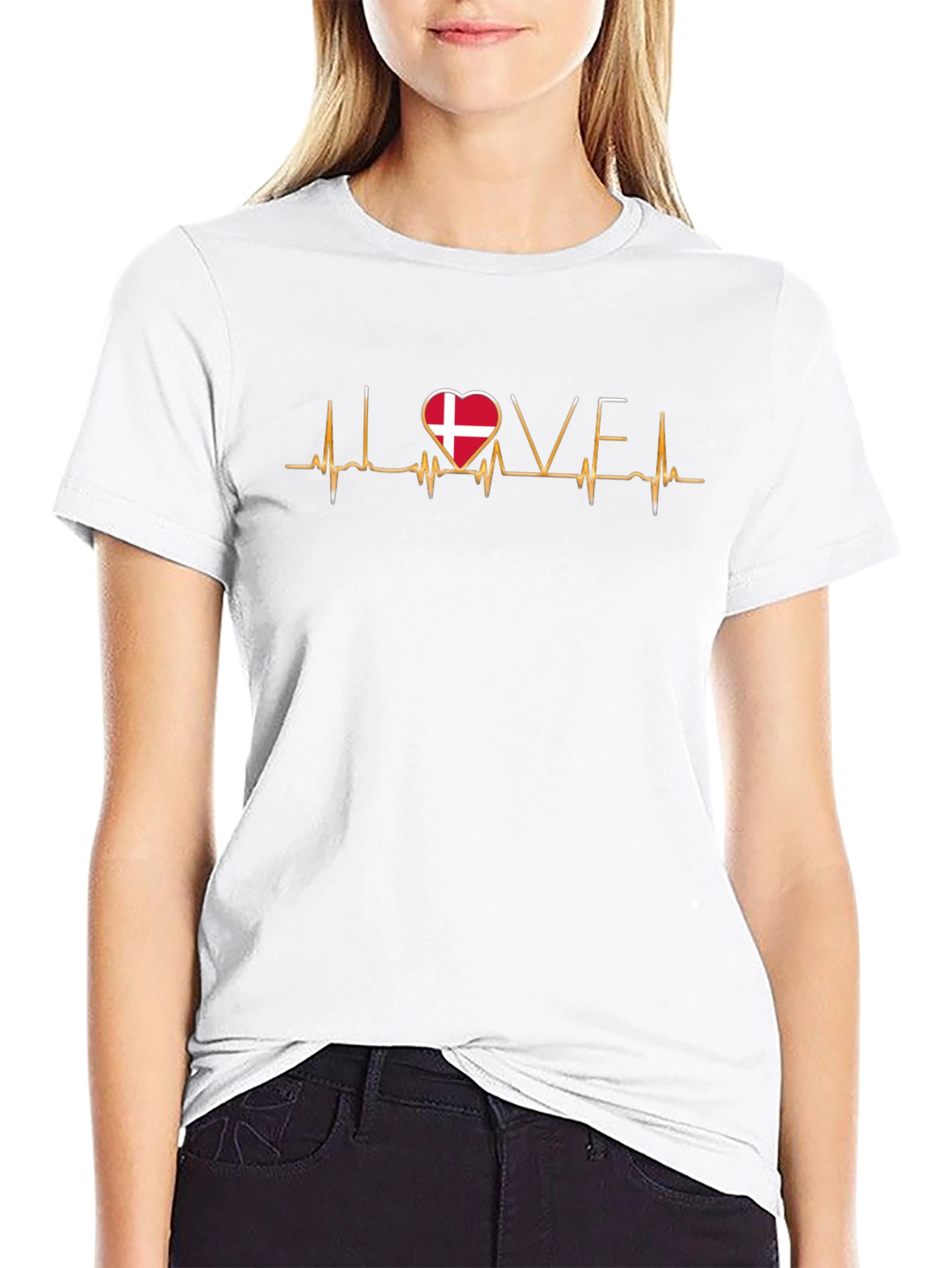 Love Denmark Flag Heartbeat T-Shirt