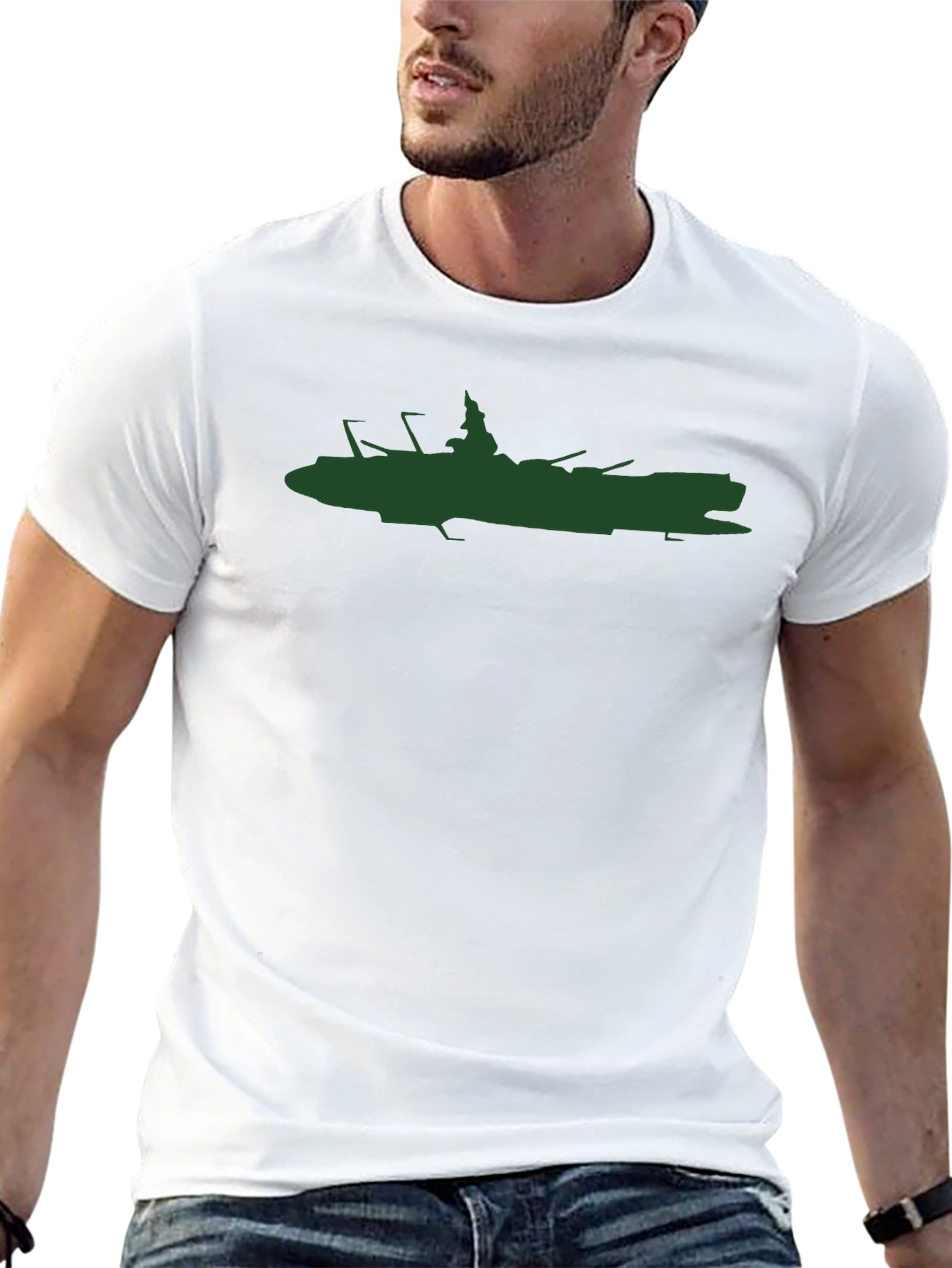 Cool Silhouette Ship Graphic Black T-Shirt