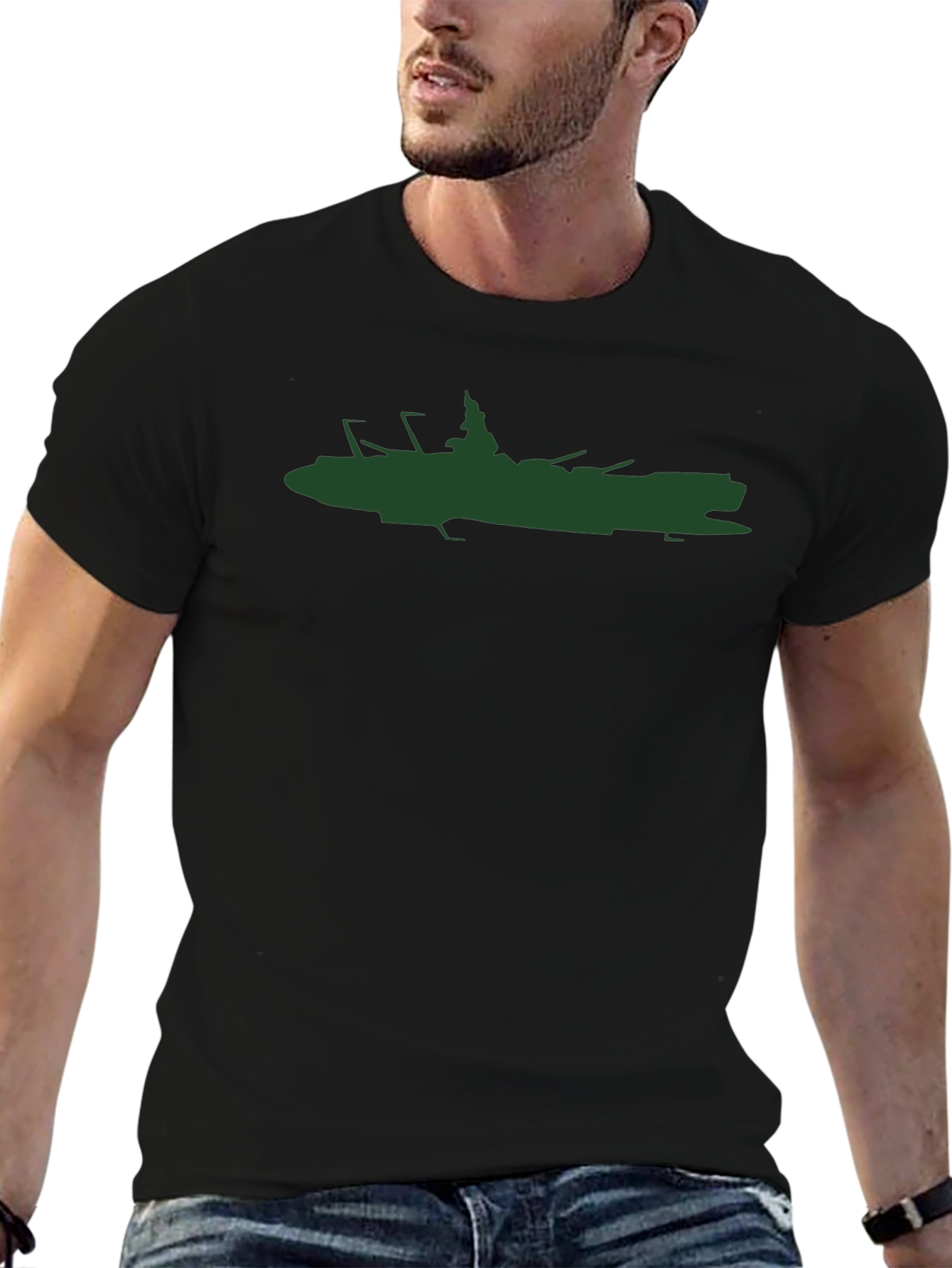 Cool Silhouette Ship Graphic Black T-Shirt