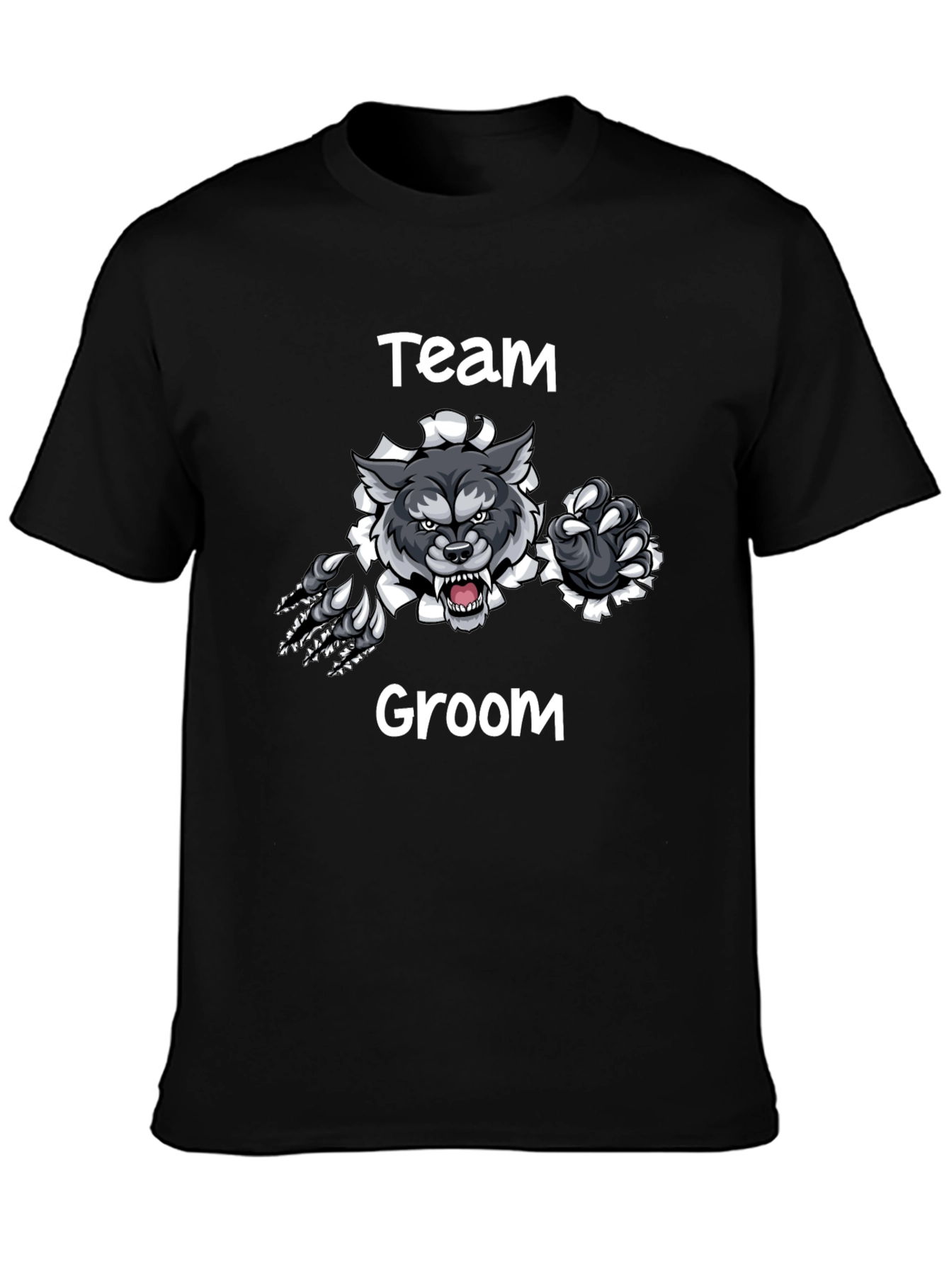 Team Groom Wolf Graphic Black T-Shirt