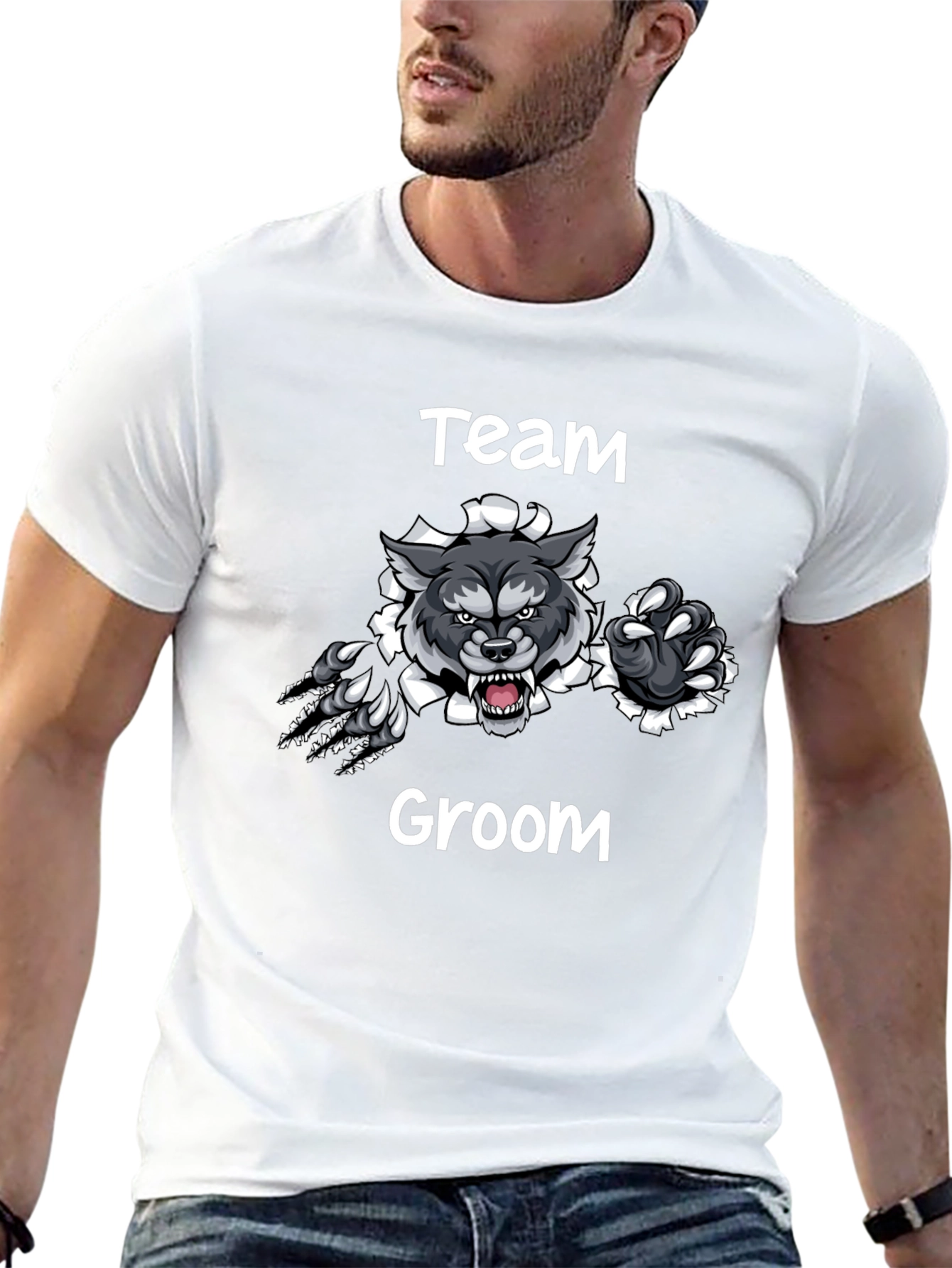 Team Groom Wolf Graphic Black T-Shirt