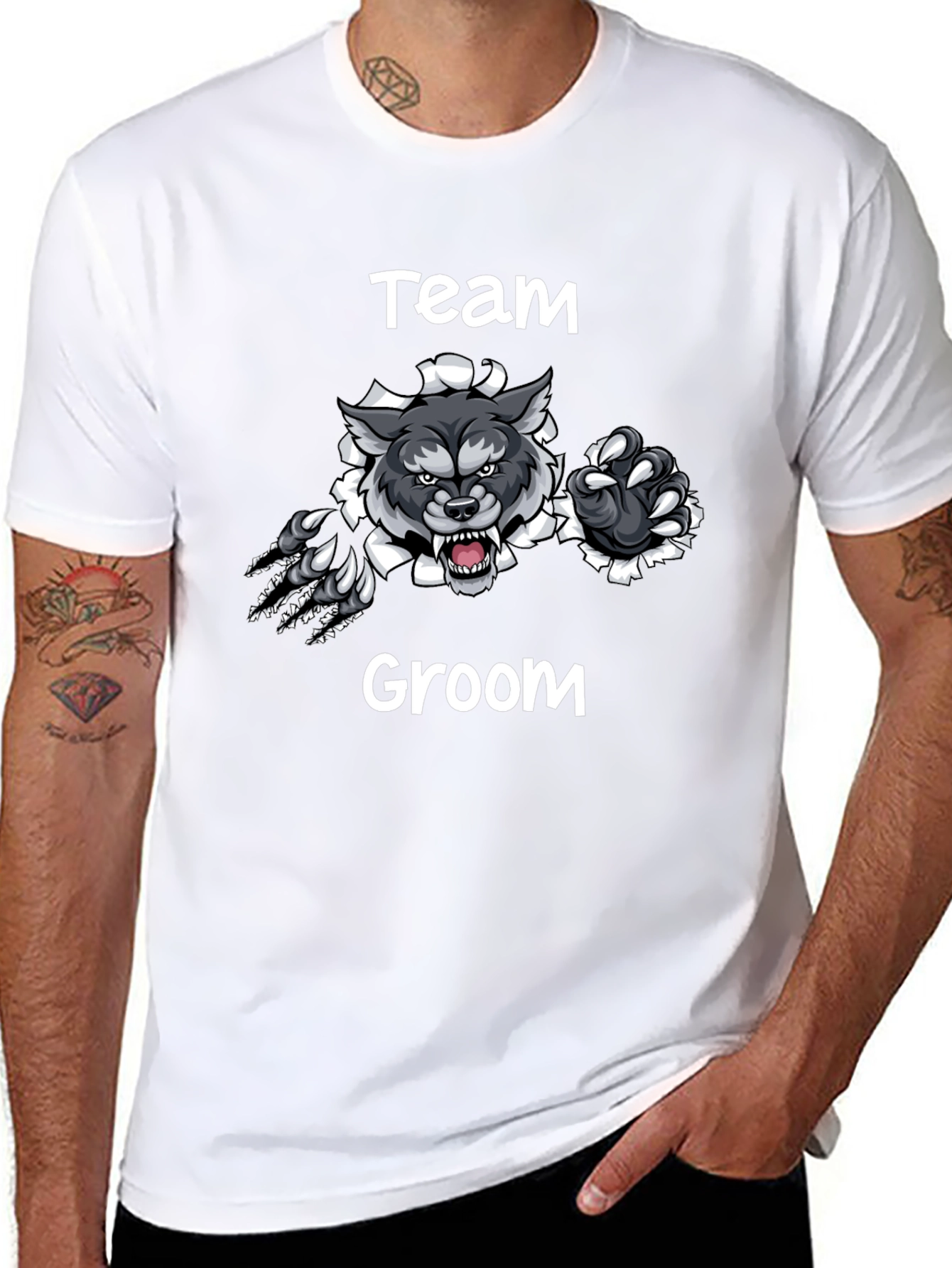 Team Groom Wolf Graphic Black T-Shirt