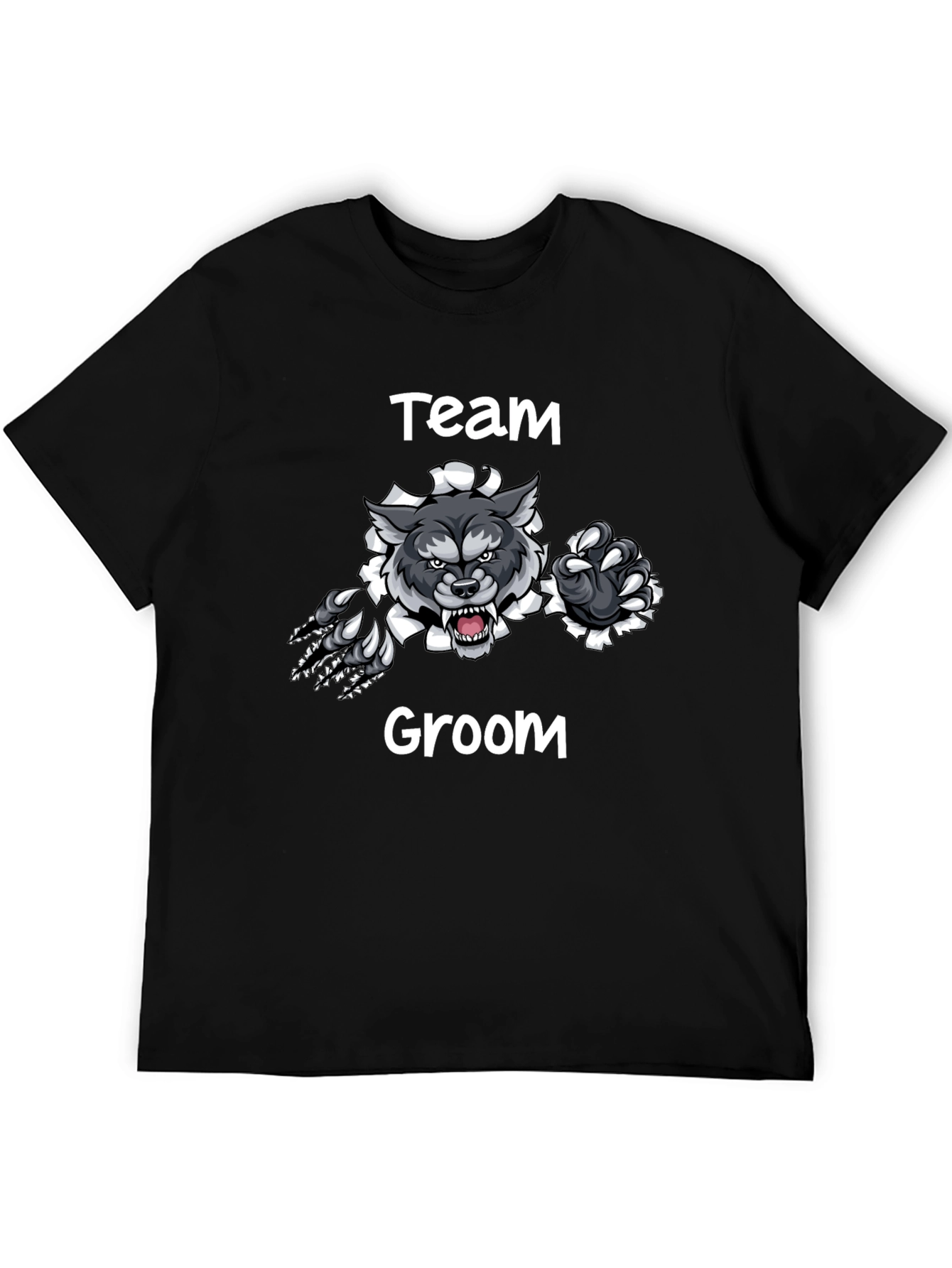 Team Groom Wolf Graphic Black T-Shirt
