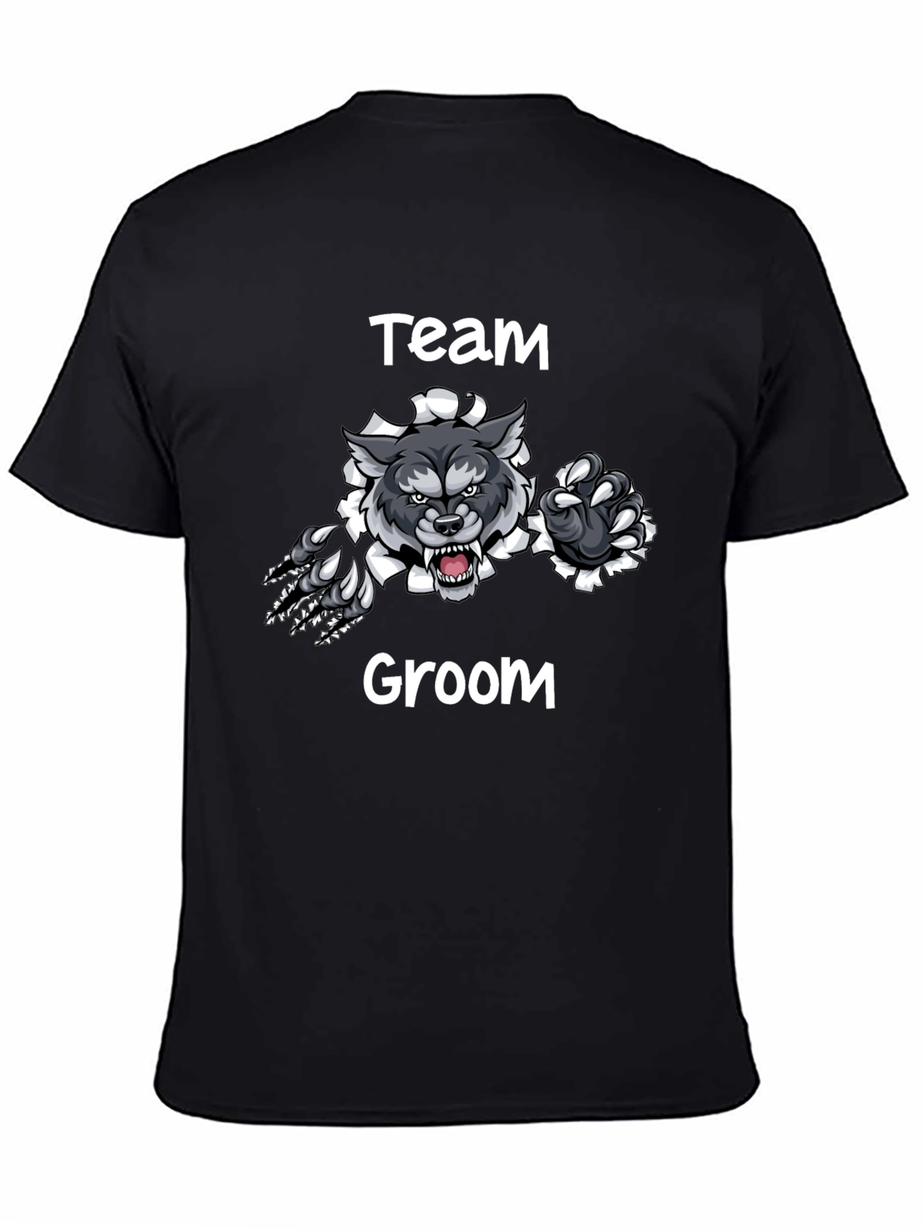 Team Groom Wolf Graphic Black T-Shirt