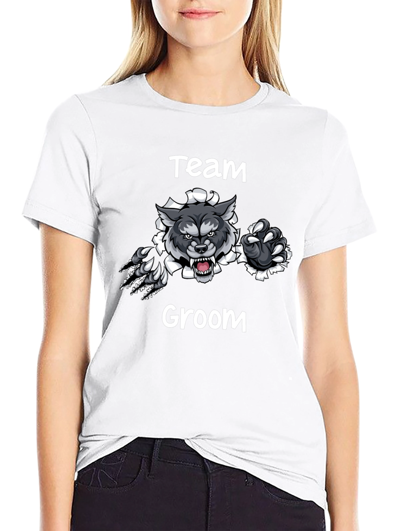Team Groom Wolf Graphic Black T-Shirt