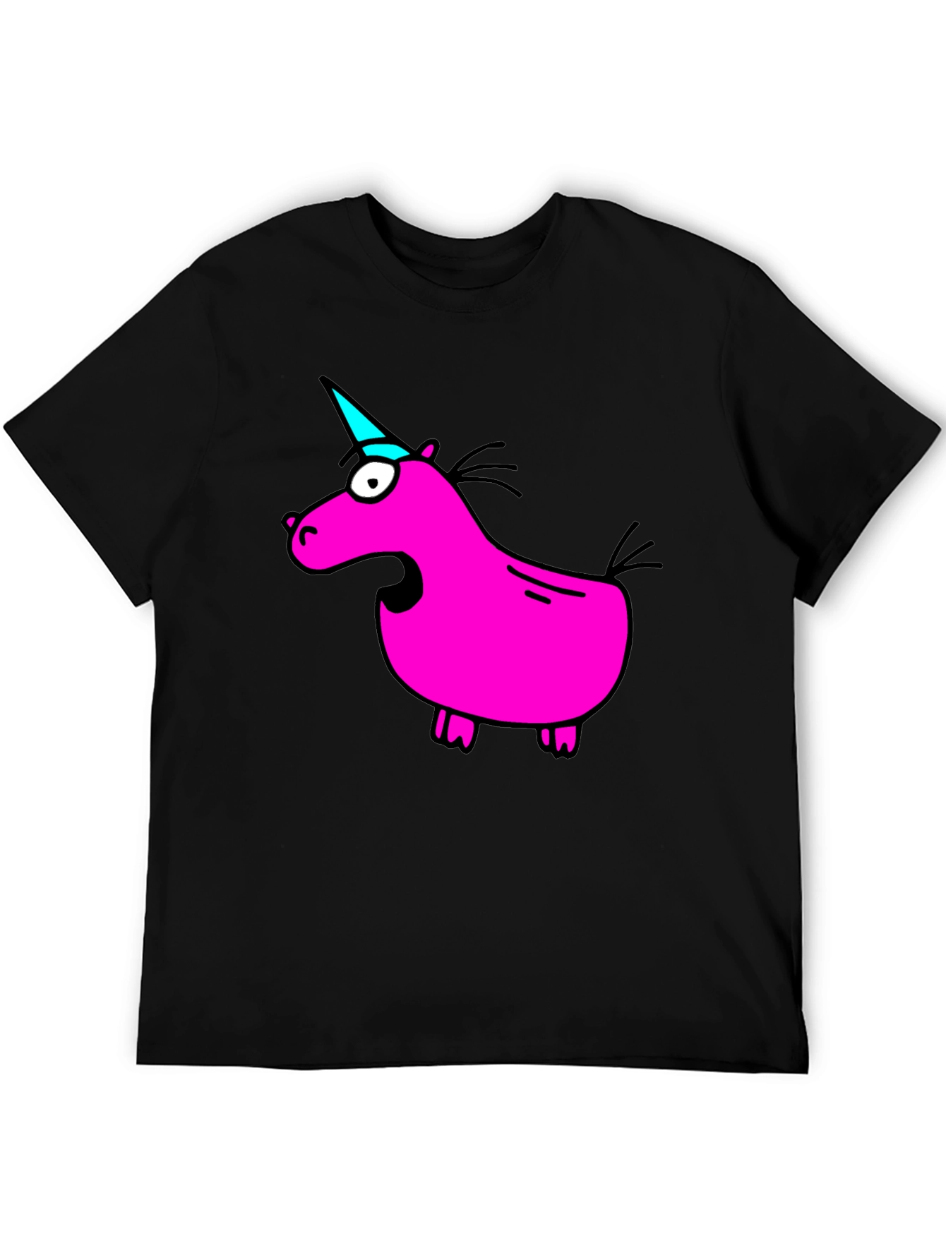 Funny Pink Unicorn Black T-Shirt