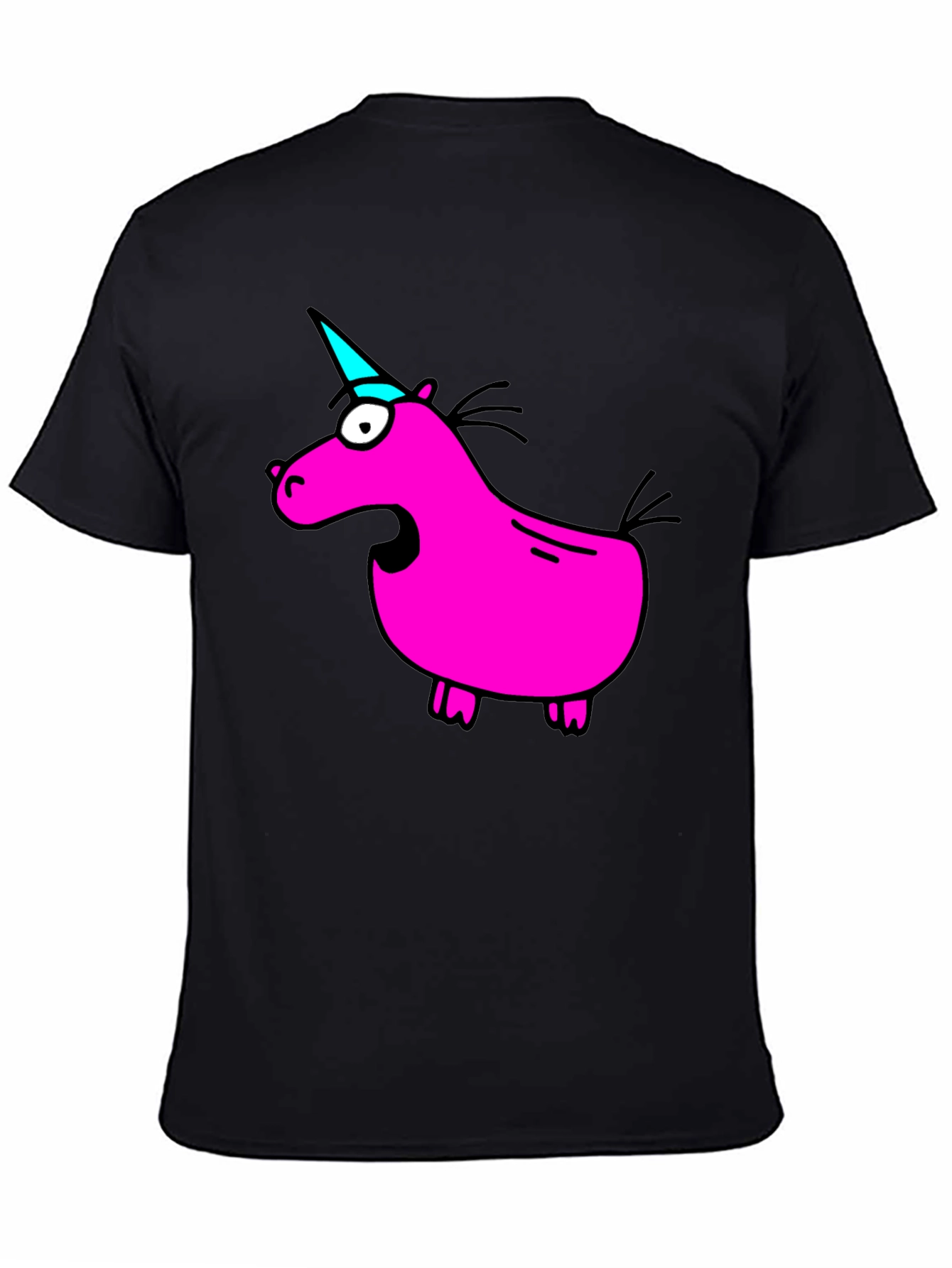 Funny Pink Unicorn Black T-Shirt