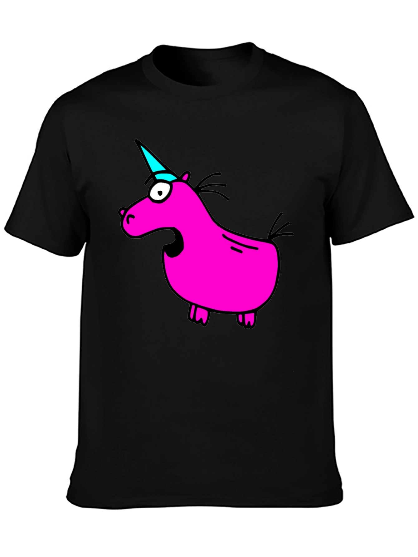 Funny Pink Unicorn Black T-Shirt