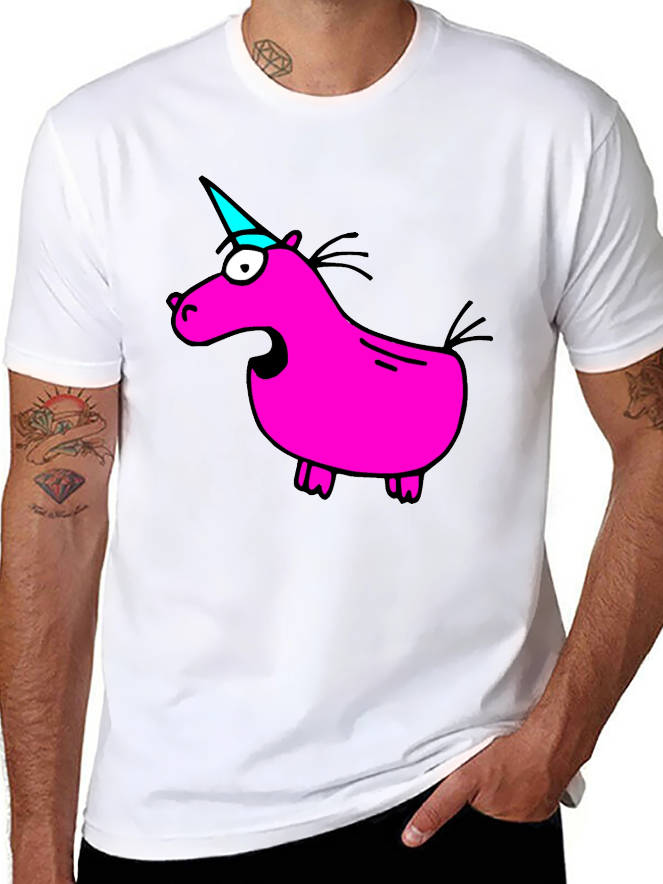 Funny Pink Unicorn Black T-Shirt