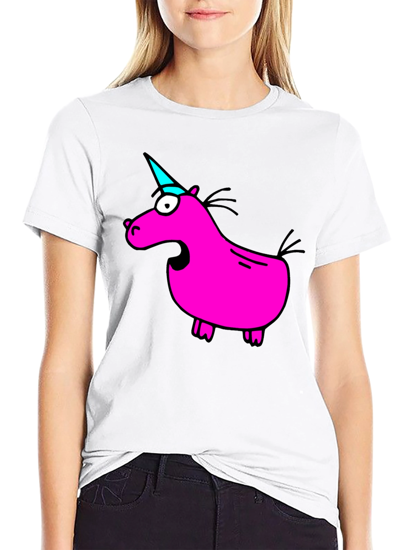 Funny Pink Unicorn Black T-Shirt