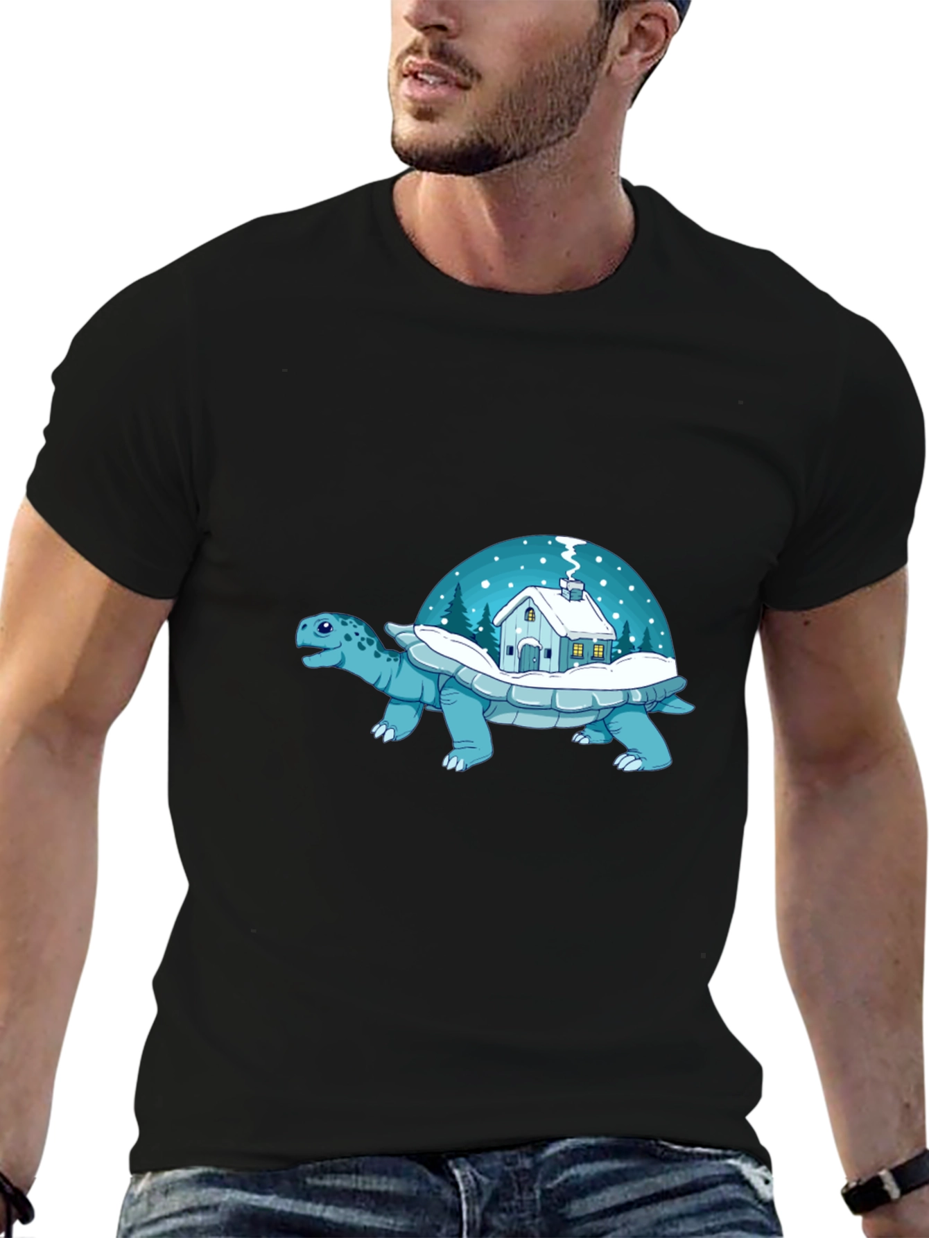 Winter Turtle House T-Shirt - Unique Graphic Tee