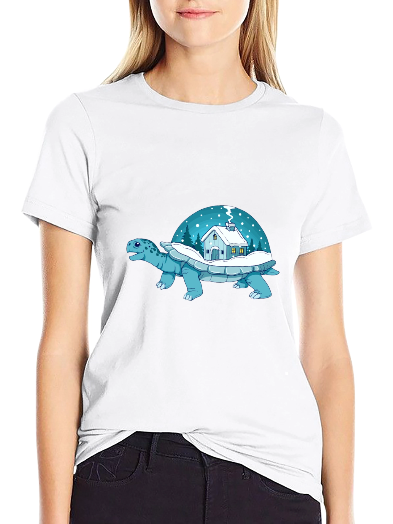 Winter Turtle House T-Shirt - Unique Graphic Tee