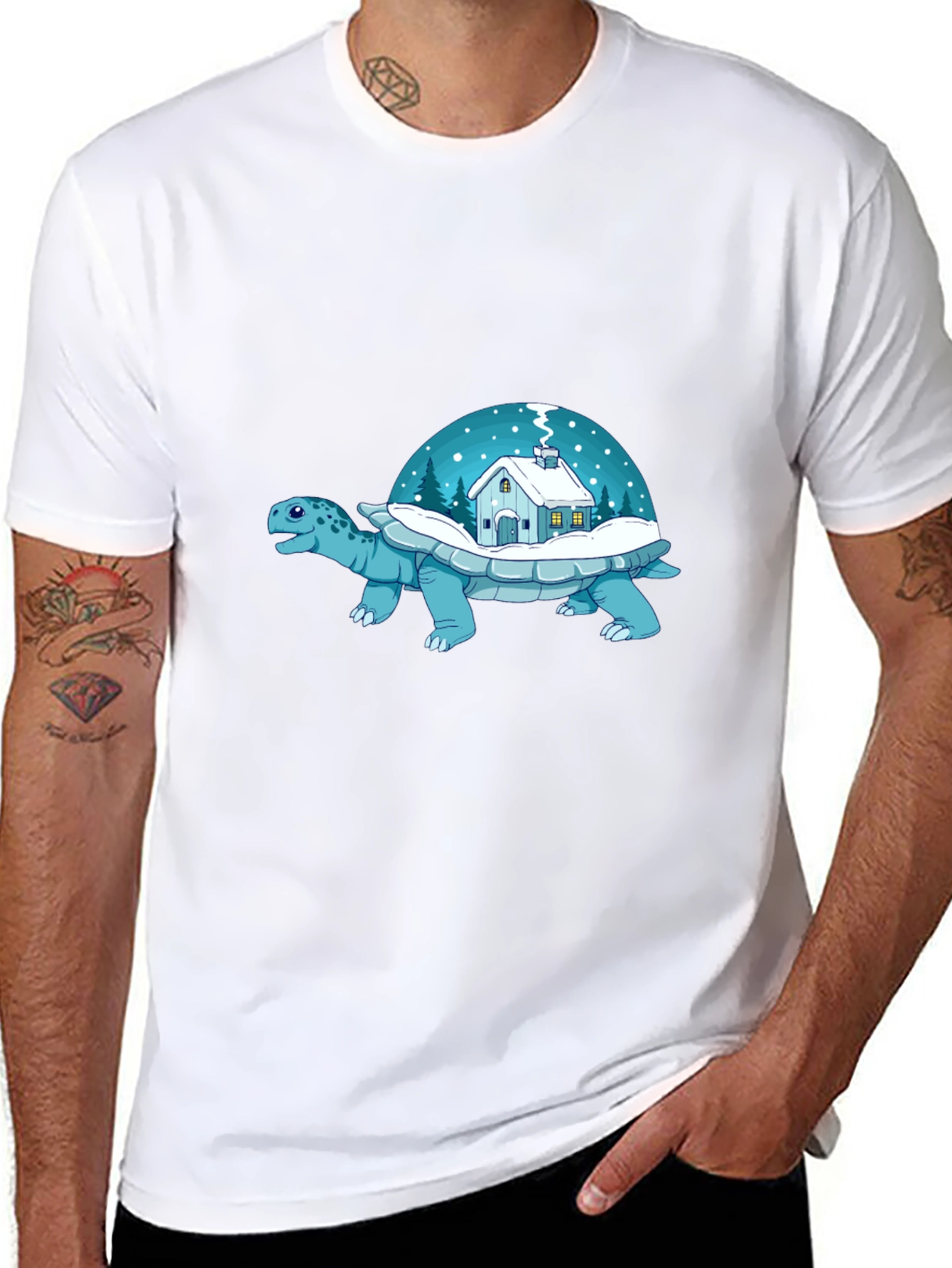 Winter Turtle House T-Shirt - Unique Graphic Tee