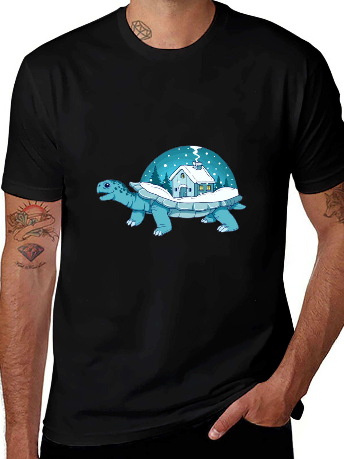 Winter Turtle House T-Shirt - Unique Graphic Tee