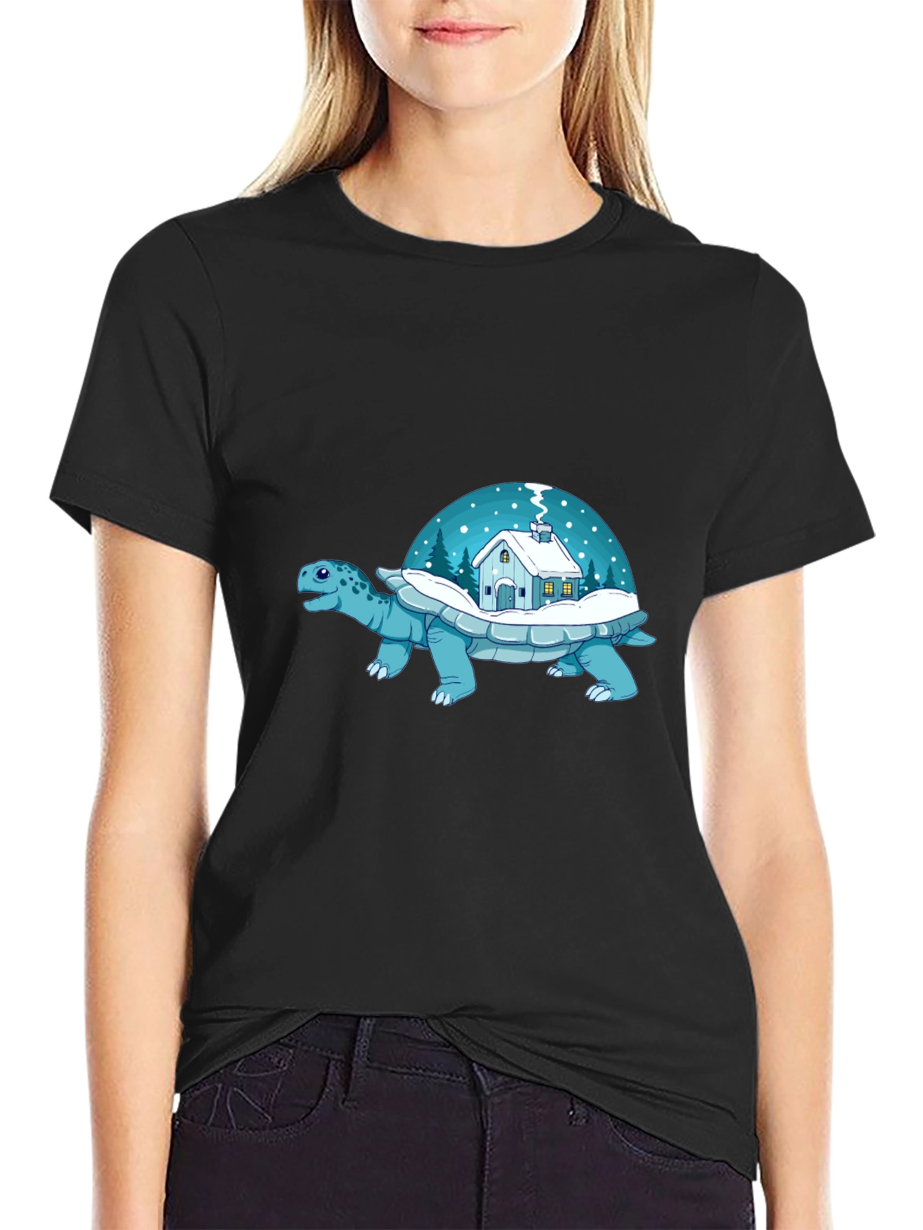 Winter Turtle House T-Shirt - Unique Graphic Tee