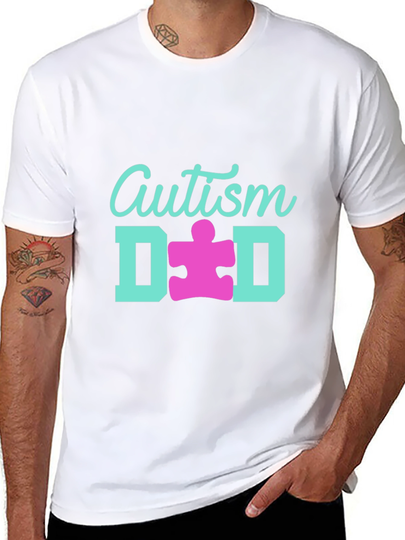 Autism Dad T-Shirt - Puzzle Piece Design