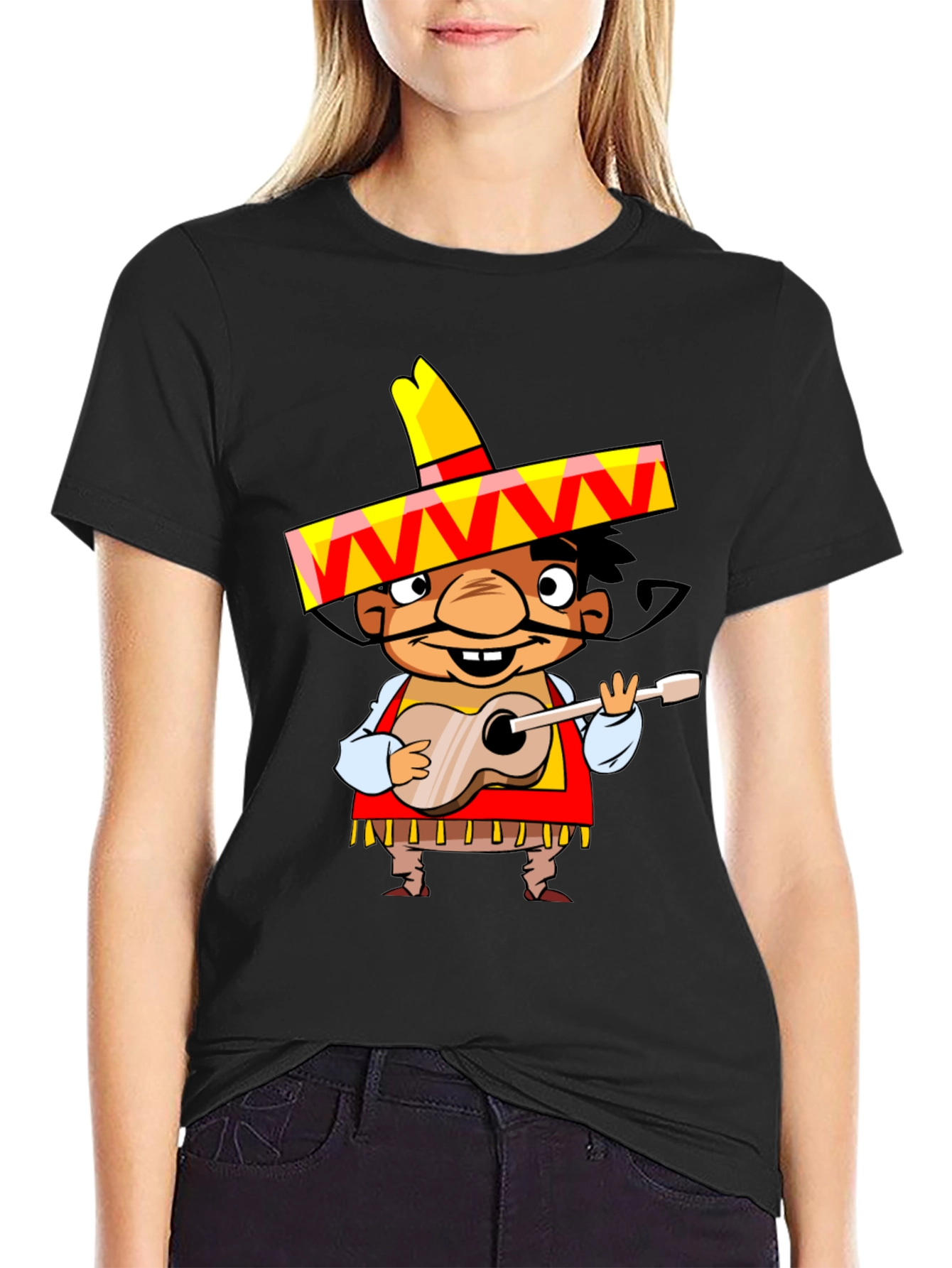 Mariachi Cartoon Graphic Tee - Black