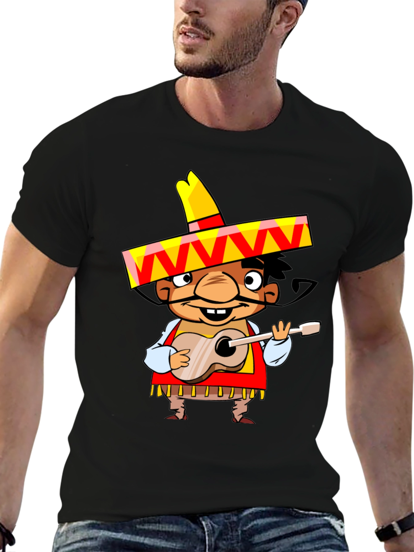 Mariachi Cartoon Graphic Tee - Black