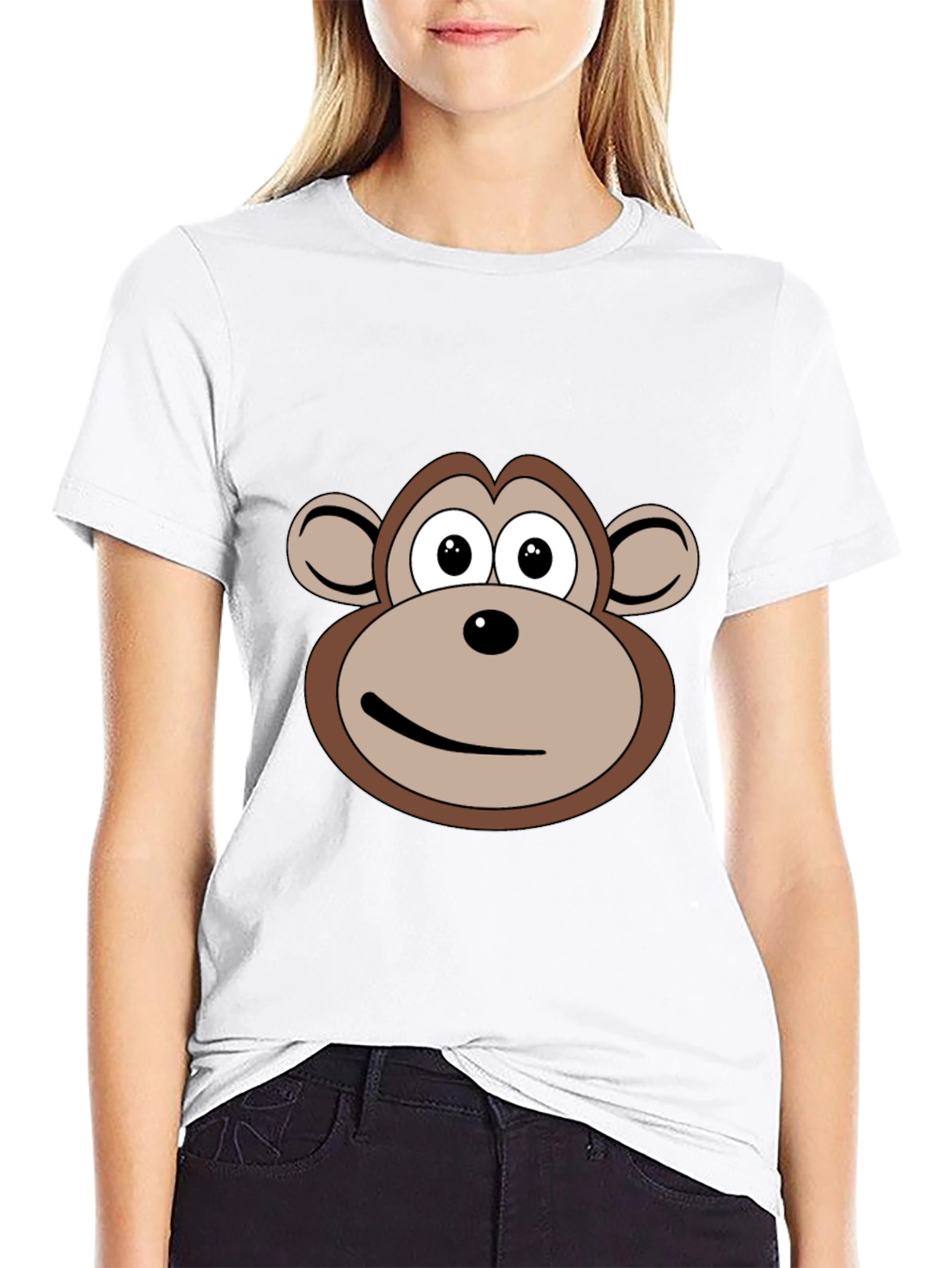 Cartoon Monkey Face Black T-Shirt