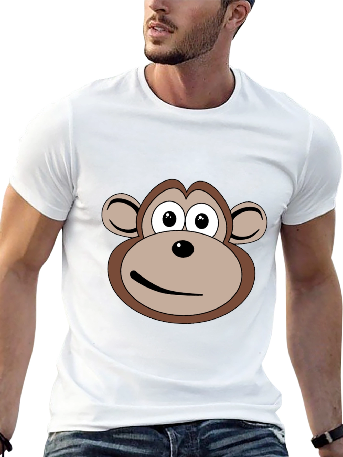 Cartoon Monkey Face Black T-Shirt