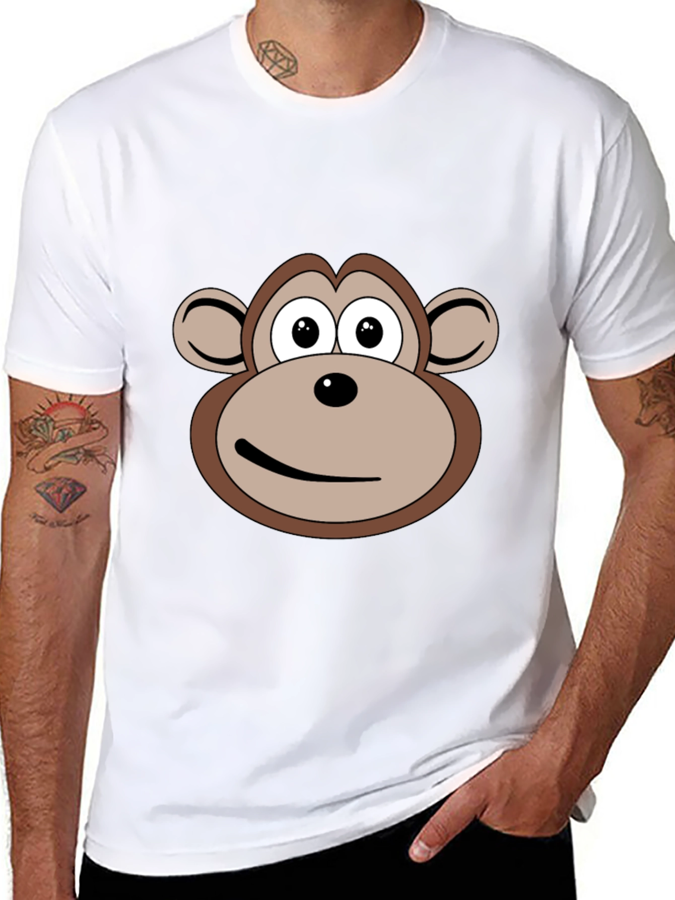 Cartoon Monkey Face Black T-Shirt