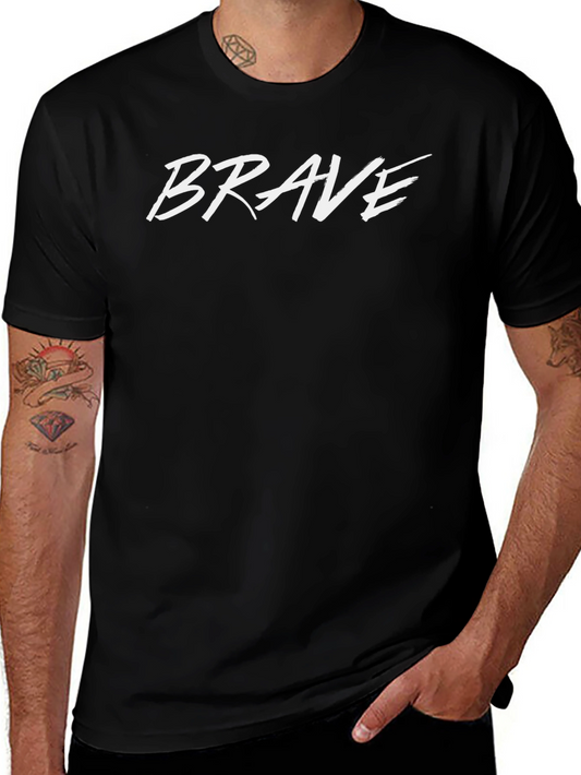 Brave Graphic Tee - Casual Black T-Shirt for Men