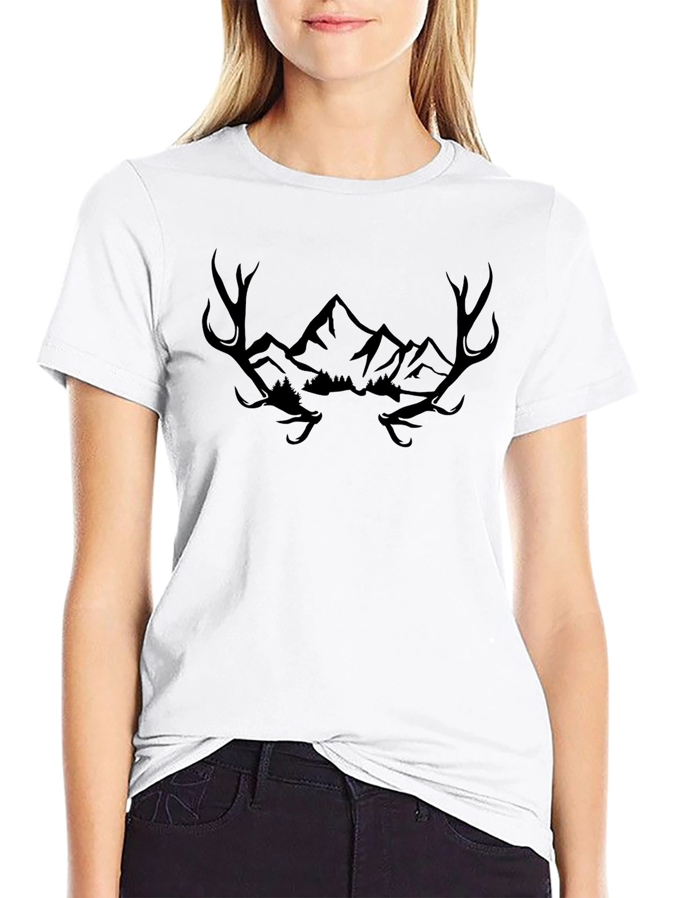 Antler Mountain Graphic Tee - Stylish Mens Black T-Shirt