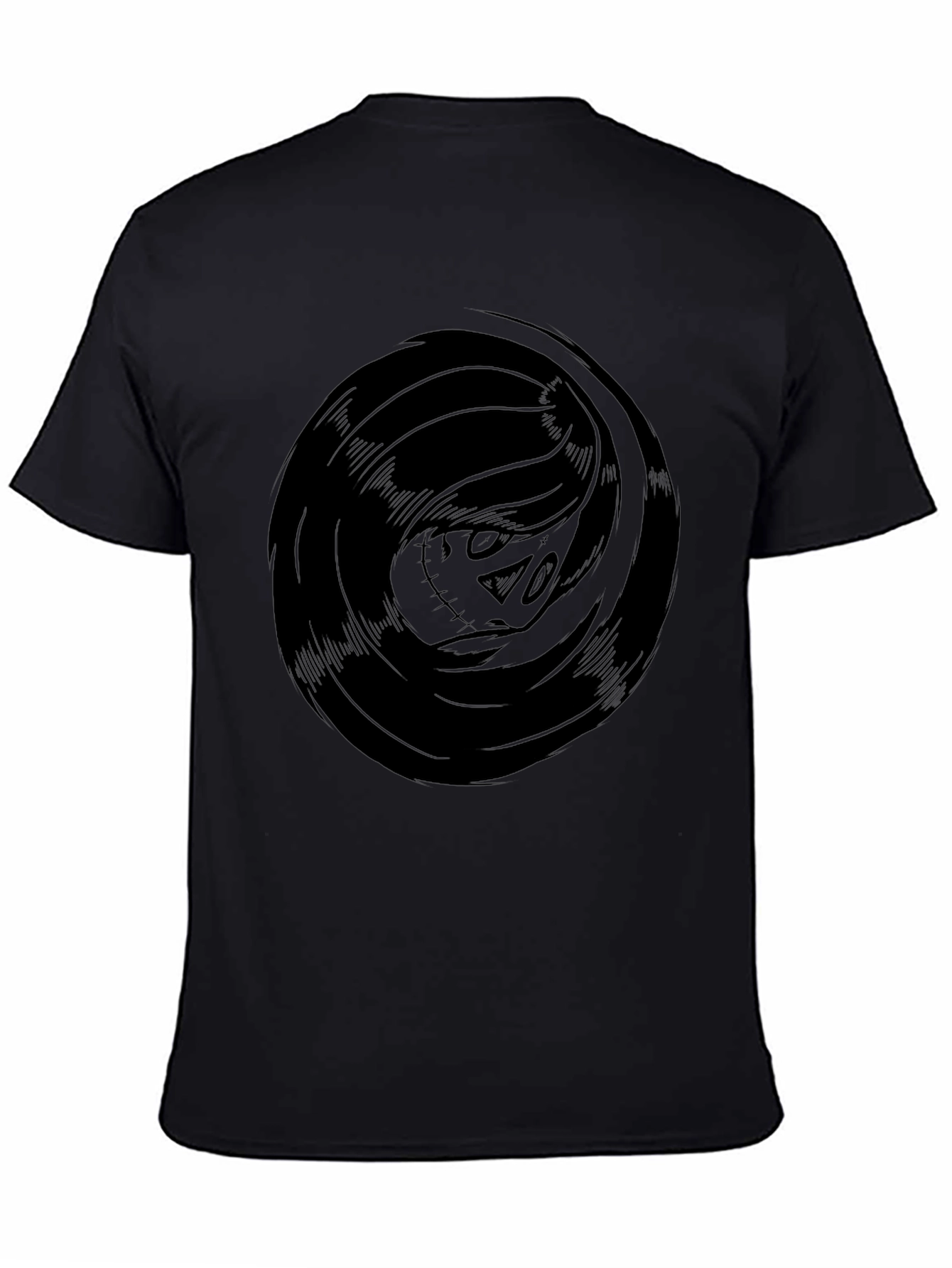 Mens Black Graphic Tee - Swirling Skull Design