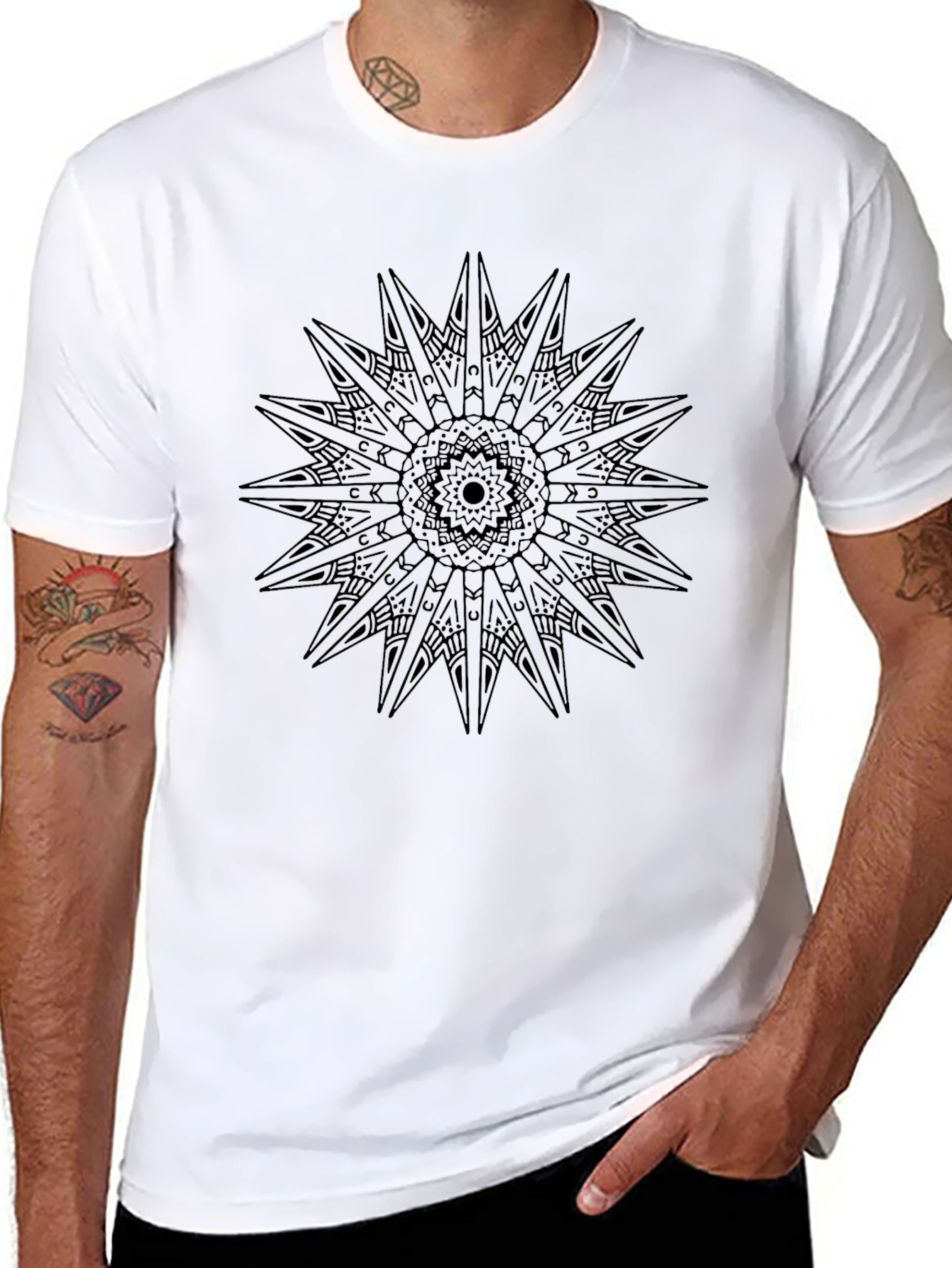 Black Star Mandala Graphic Tee - Casual Comfort
