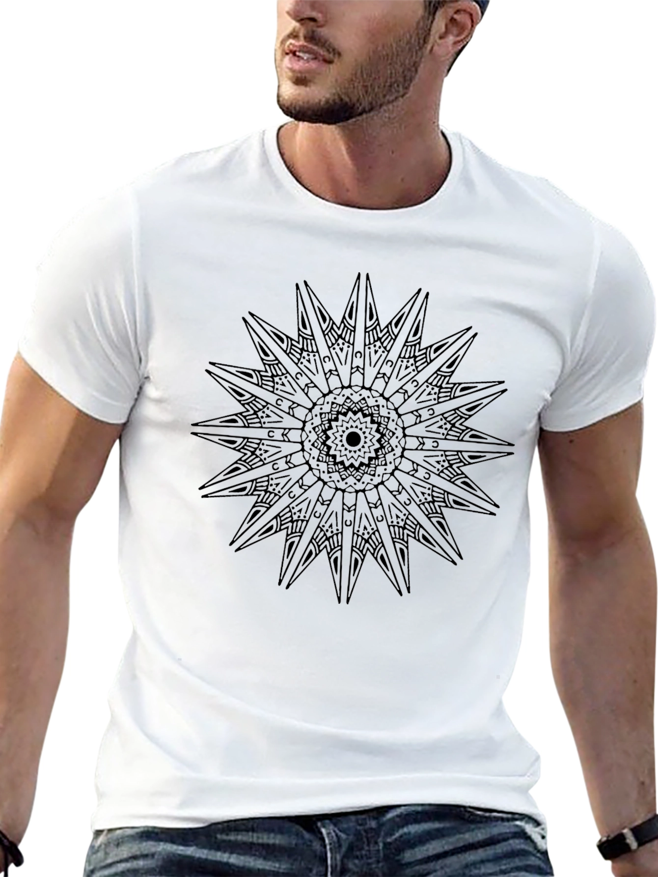 Black Star Mandala Graphic Tee - Casual Comfort