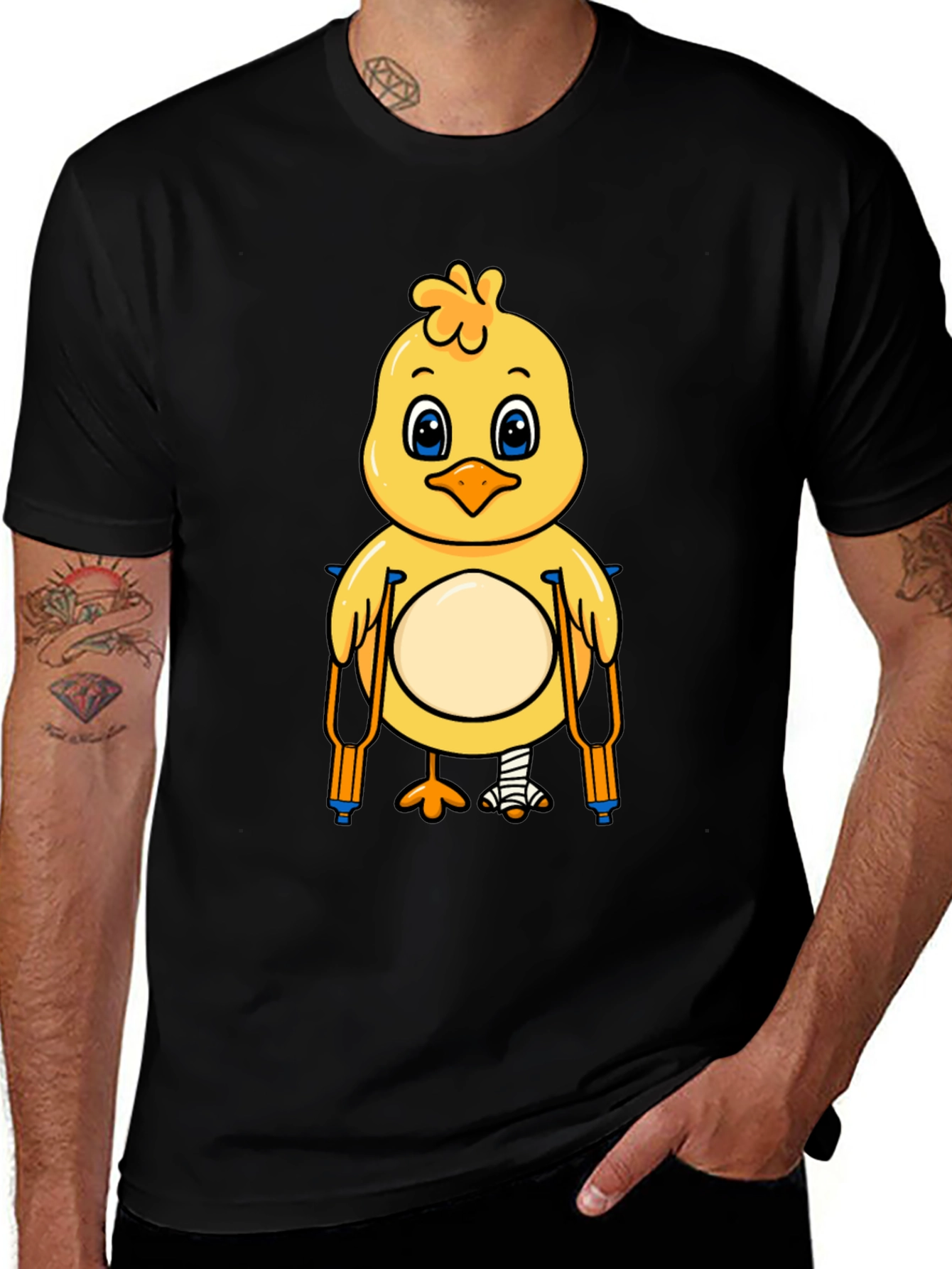 Funny Chick with Crutches Graphic T-Shirt