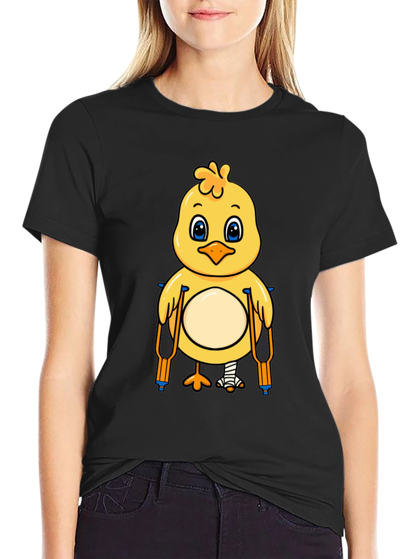 Funny Chick with Crutches Graphic T-Shirt