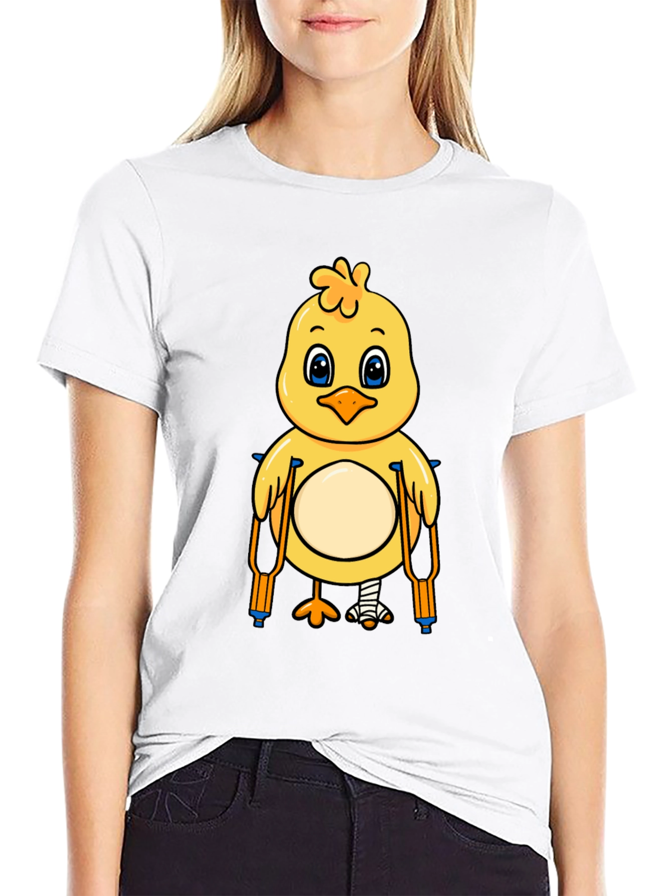 Funny Chick with Crutches Graphic T-Shirt
