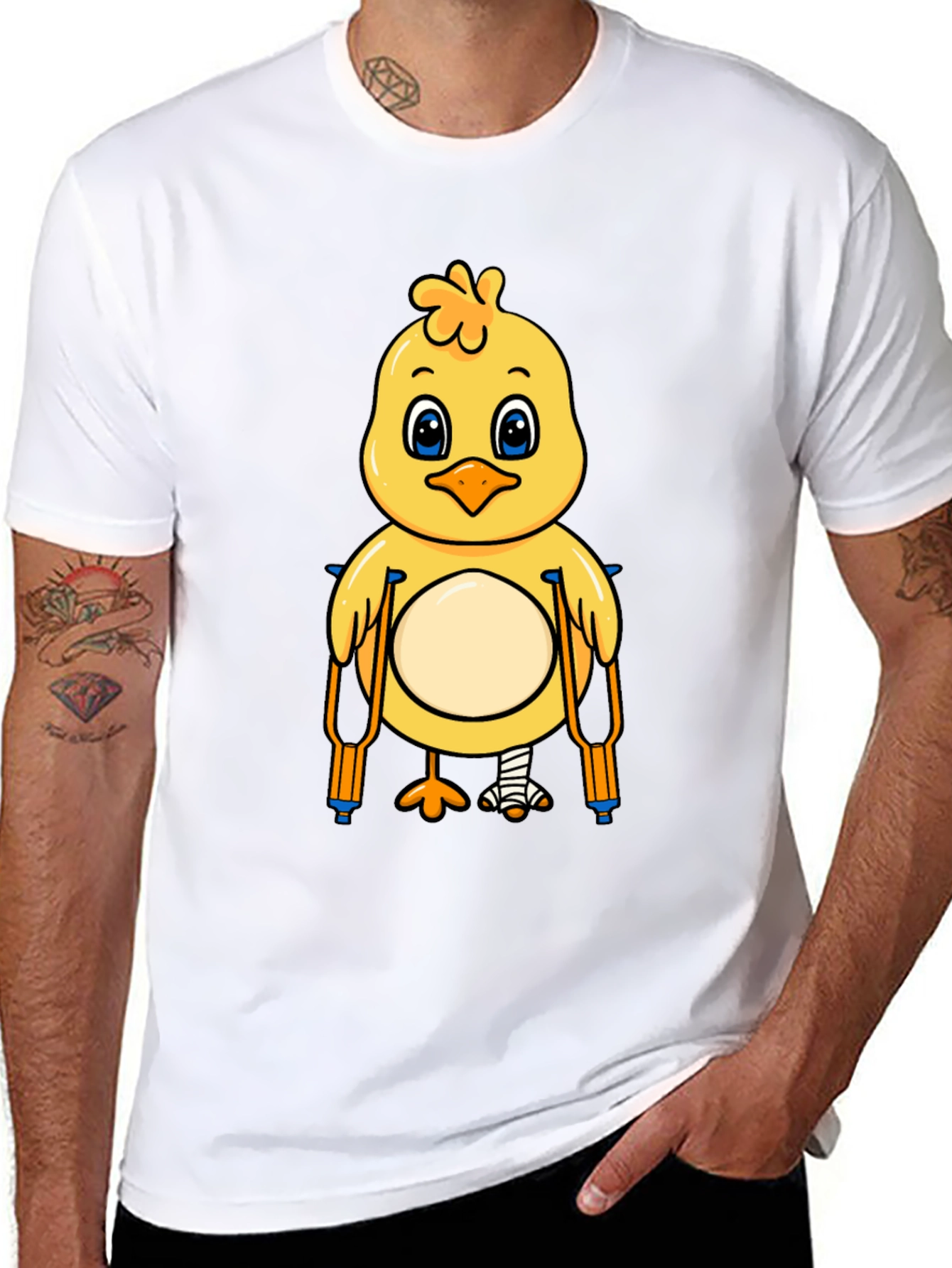 Funny Chick with Crutches Graphic T-Shirt