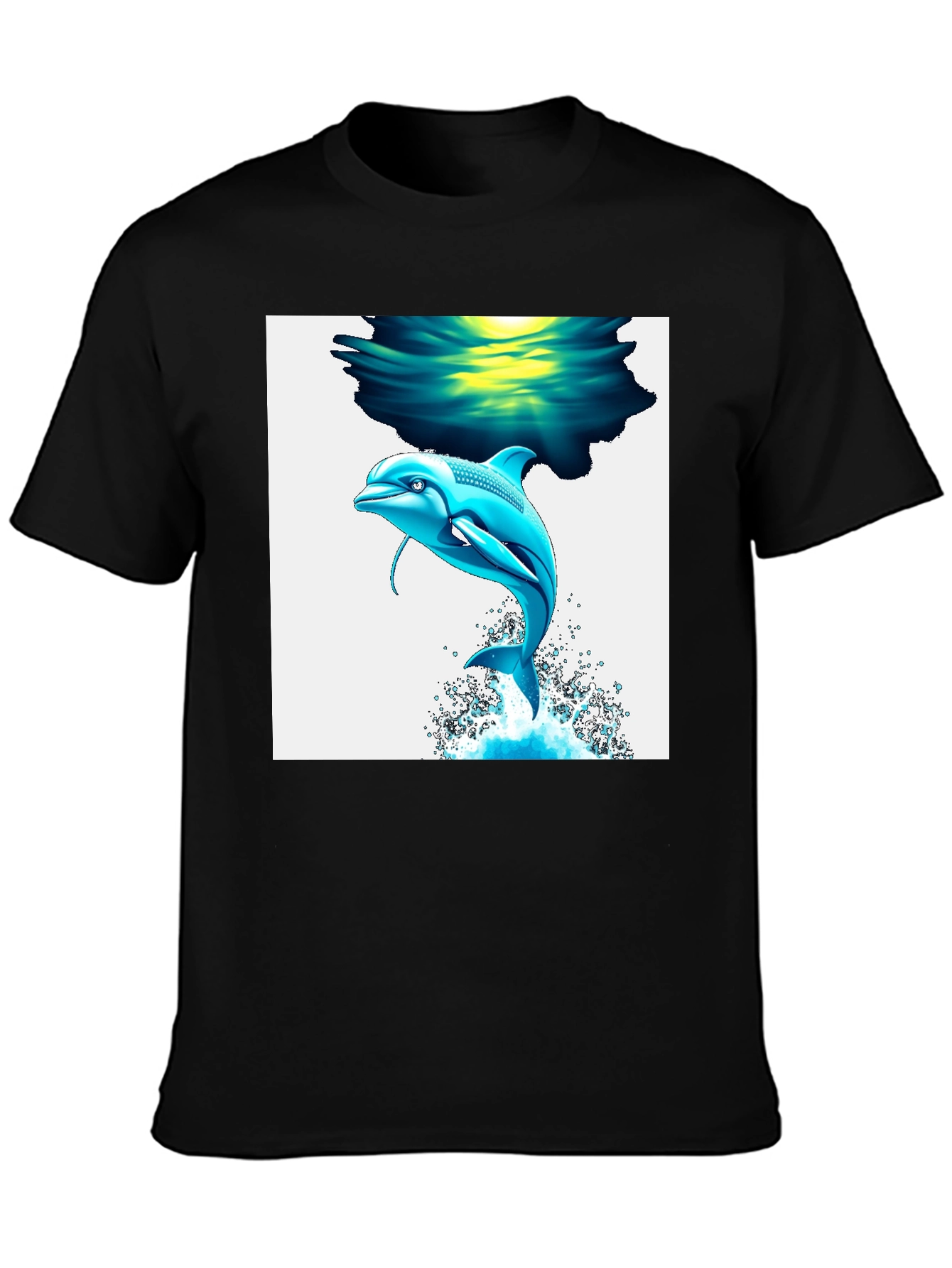 Dolphin Graphic Tee - Black Cotton Blend T-Shirt