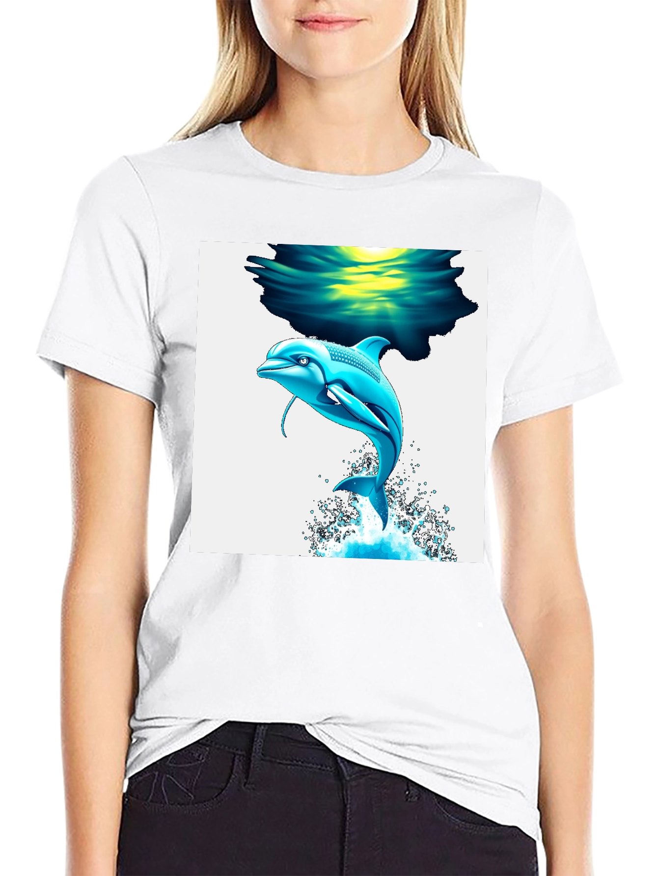 Dolphin Graphic Tee - Black Cotton Blend T-Shirt