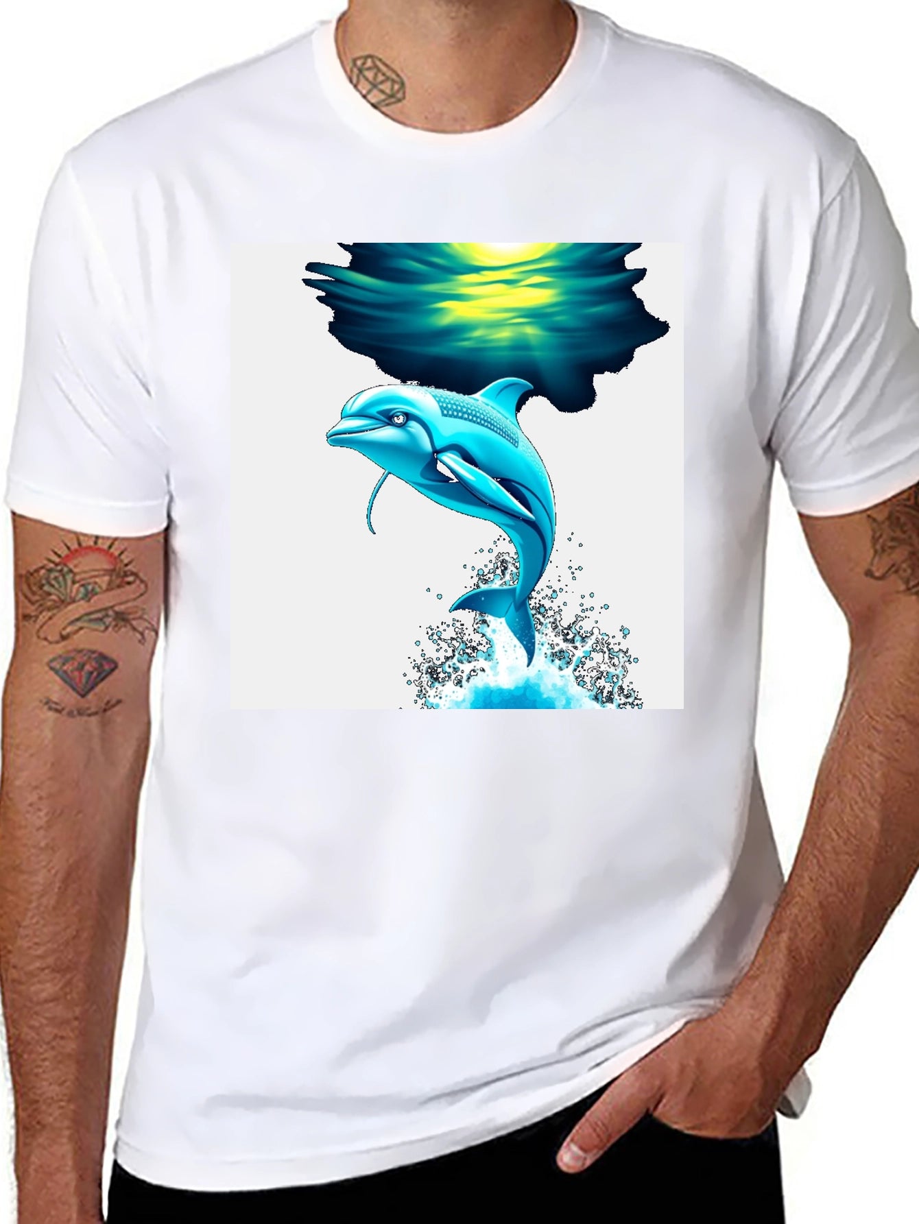 Dolphin Graphic Tee - Black Cotton Blend T-Shirt