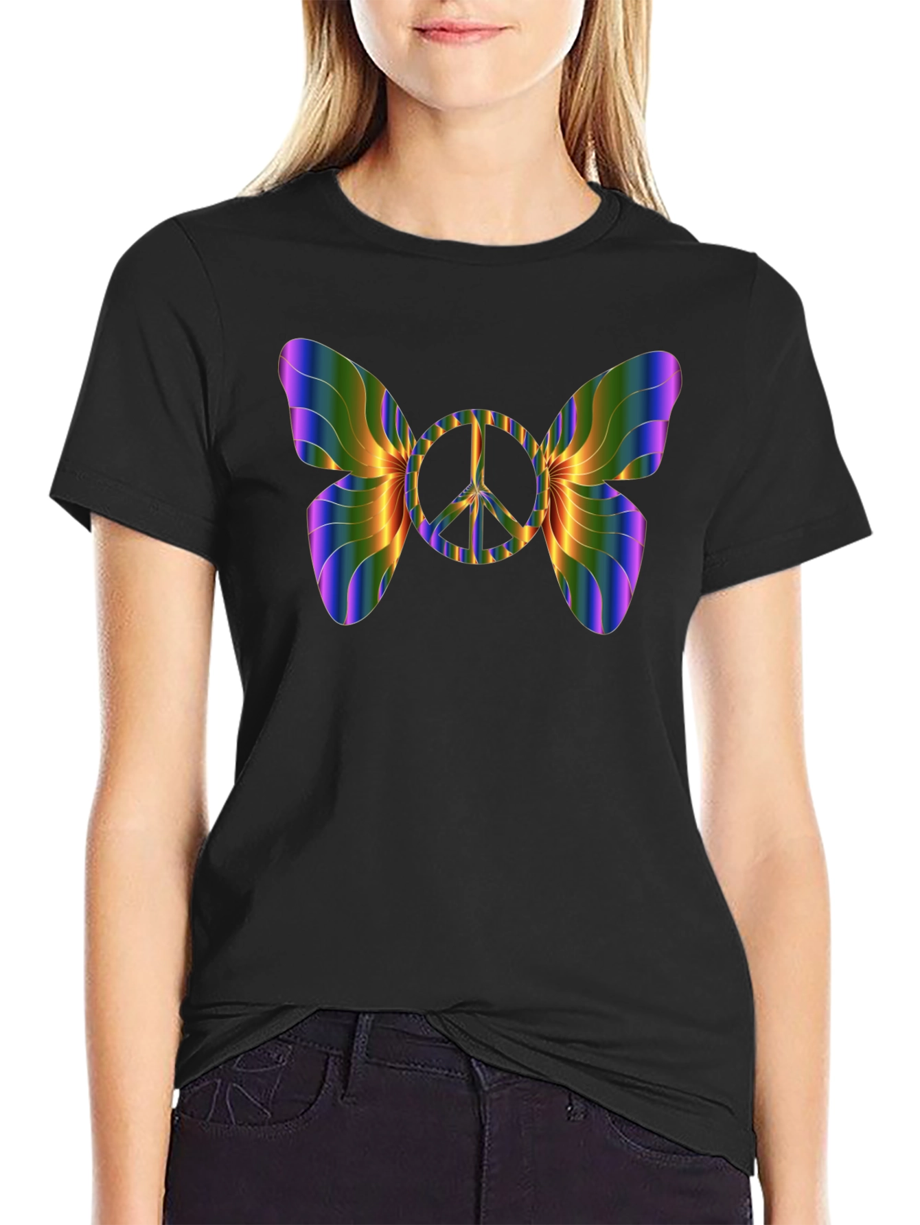 Peace Sign Butterfly T-Shirt - Rainbow Wings