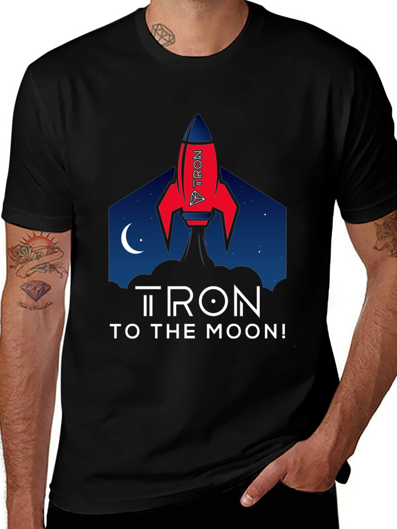 Tron to the Moon Black T-Shirt