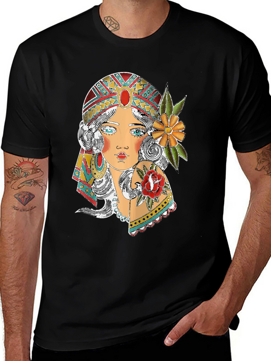 Gypsy Girl Graphic Print Black T-Shirt