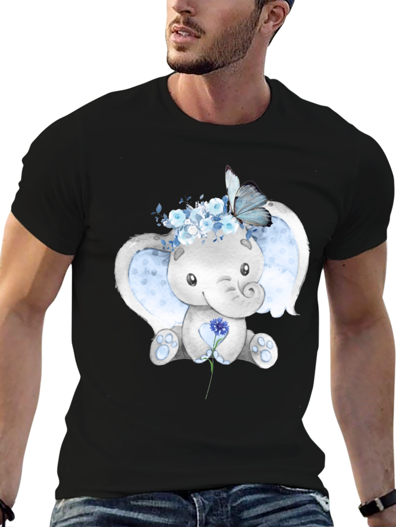 Elephant & Butterfly Graphic Tee - Black